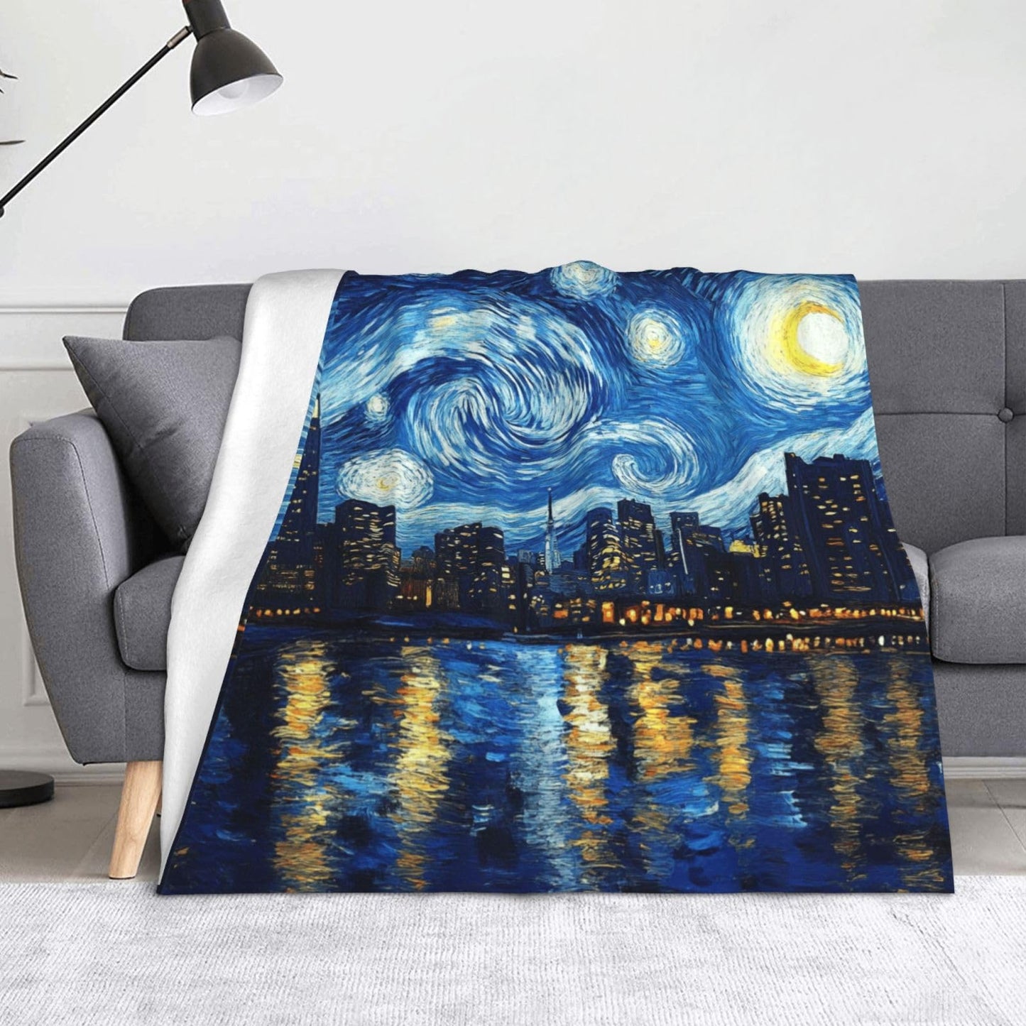 Cafemira Ultra-Soft Flannel Blanket,City Night View,Cozy Adults Fleece Blankets,60x50 Inch,for Sofa,Bed,Camping,Office nap,Couch Knee Throws,All Season,Practical Home Decor,Easy to fold