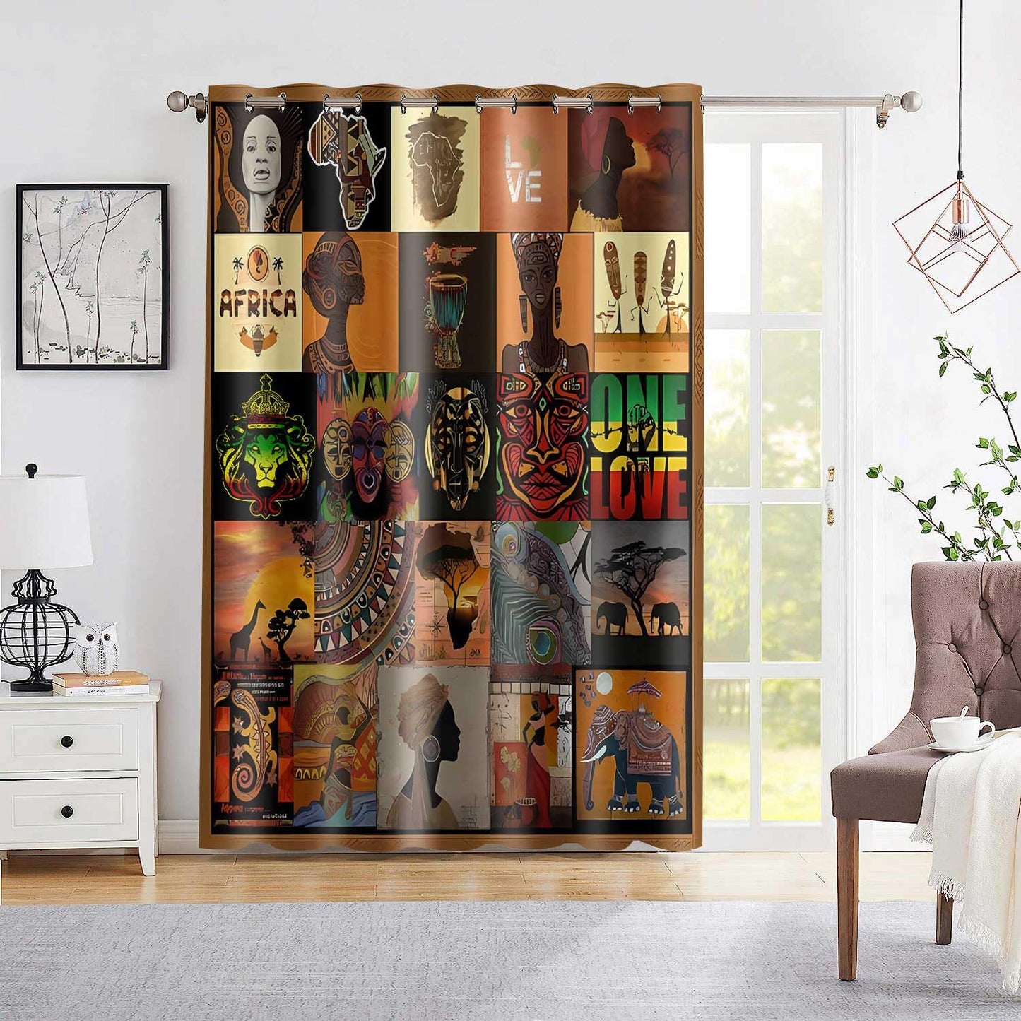 MIZSYE African Patchwork Style Curtains African Black Women Blackout Window Drapes Native African Ethnic Totem Patterns Masks Elephants Giraffes Curtain for Bedroom Living Room 42x84inch CLDWMS0224