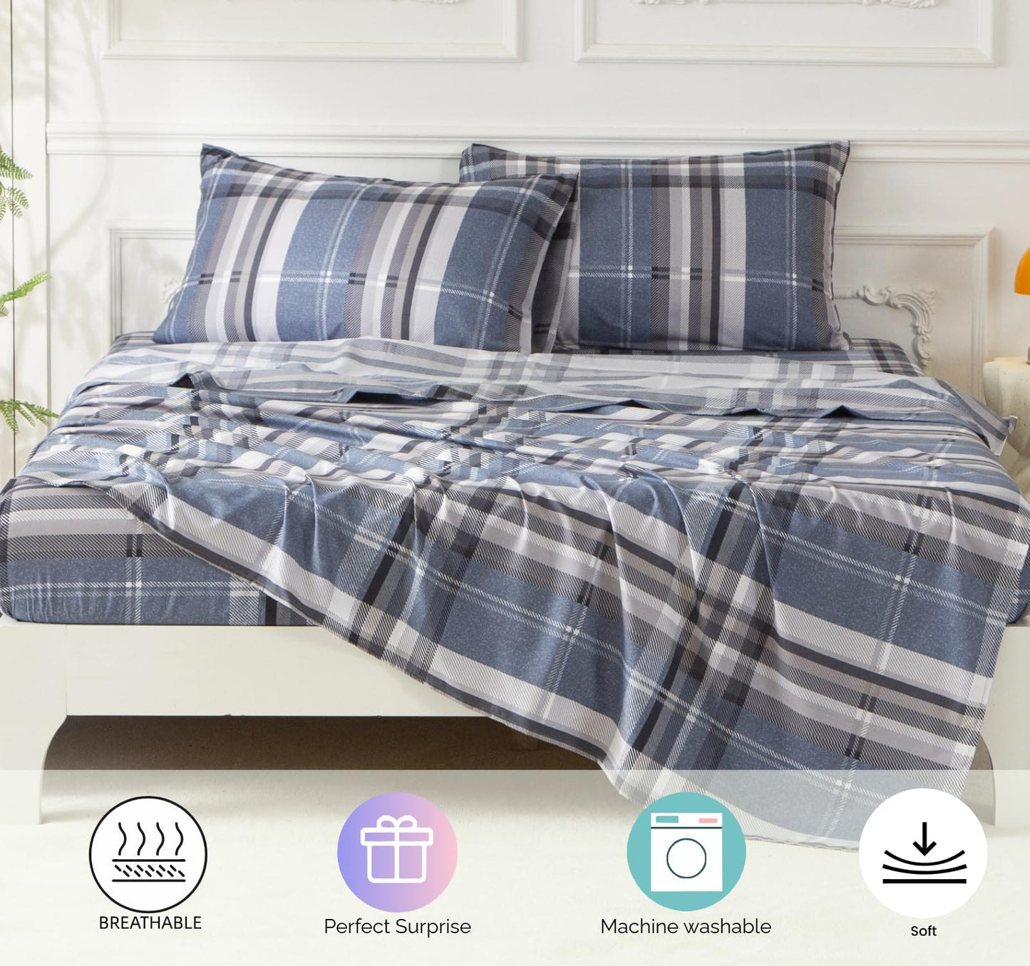 SDY Blue Stripes Twin Comforter Set, Luxury Soft Bed in a Bag Twin Size 5 Pieces, All Season Bedding Set with Comforters, Sheets, Pillowcase & Sham