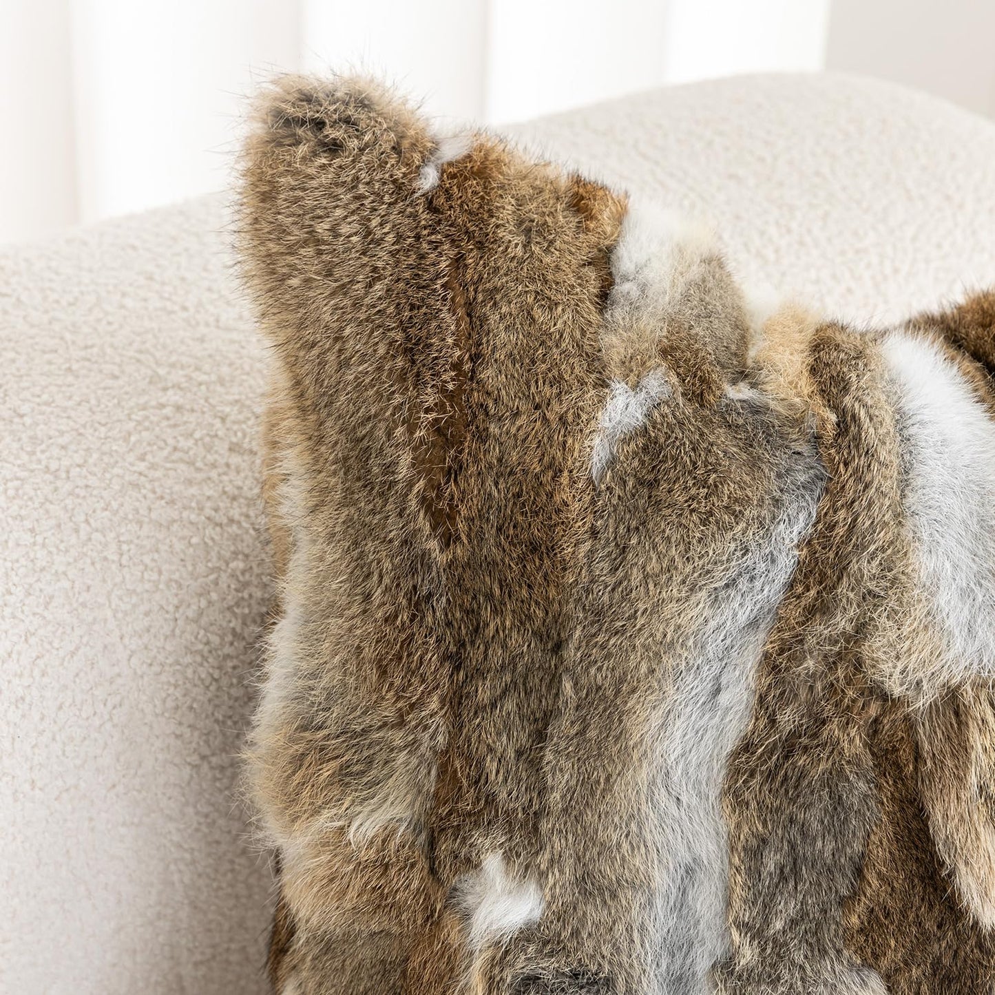 ROSE FEATHER Genuine Rabbit Fur Pillow Covers Set of 2,Luxury Decorative Throw Pillowcases Fluffy Animal Skin Accents Bolster Cushion Cover for Couch Sofa Bedroom Living Room Home,12x20inch,Yellow