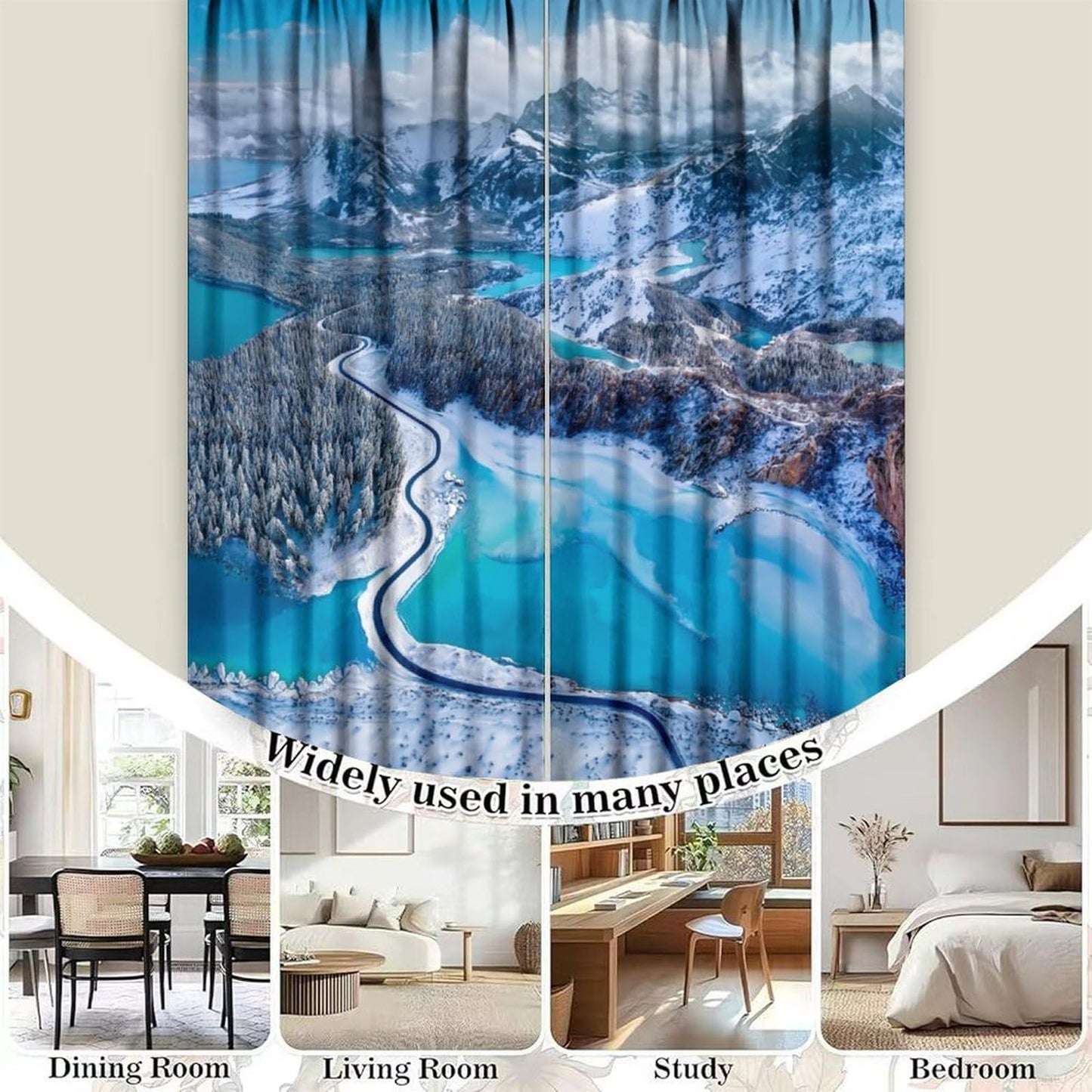 Tificats Snowy Mountain Turquoise Lake Curtains, Winter Aerial Frozen Lake Landscape Printed Blackout Window Treatments for Bedroom Living Room21 W x 45" L (Pack of 2)