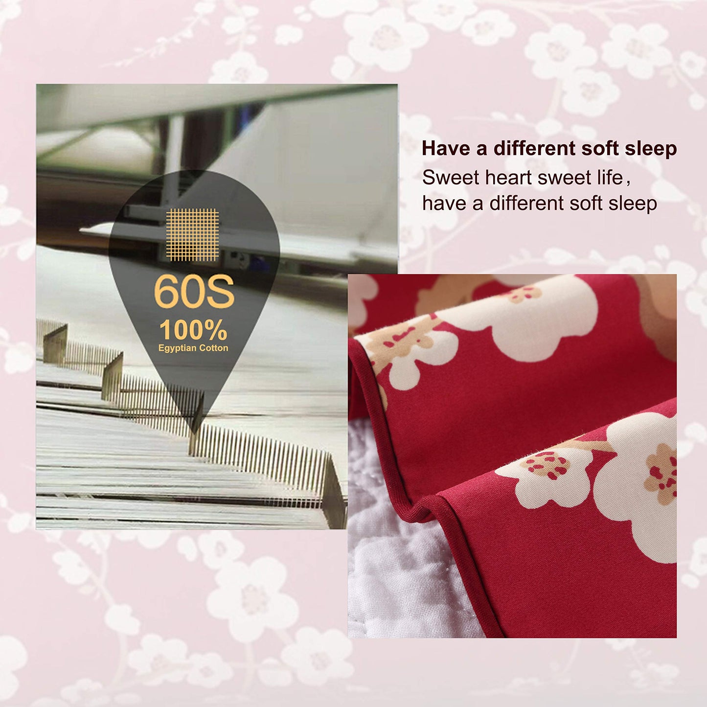 Brandream Eastern Japanese Oriental Style Cherry Floral Chinoiserie Blossom Print Duvet Quilt Cover Set Red 800TC Egyptian Cotton Sateen Bedding Set 3 Piece Ornamental Drawing(Queen)