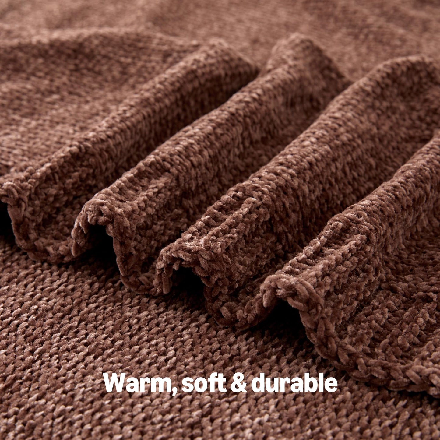Amazon Basics Chunky Chenille Knit Throw Blanket for Couch, Bed and Sofa, Soft and Warm Lightweight Jersey, 50"×60", Brown