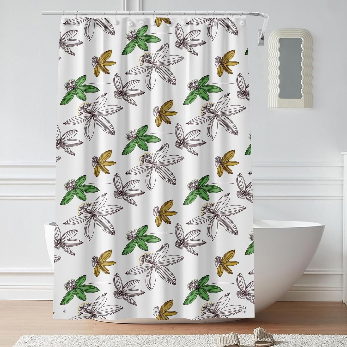 Myratts Plastic Shower Liner - Premium PEVA 6G Thickened Shower Curtain Liner with Rustproof Grommets and 3 Weighted Magnets, Waterproof Shower Curtain for Bathroom(Floral)