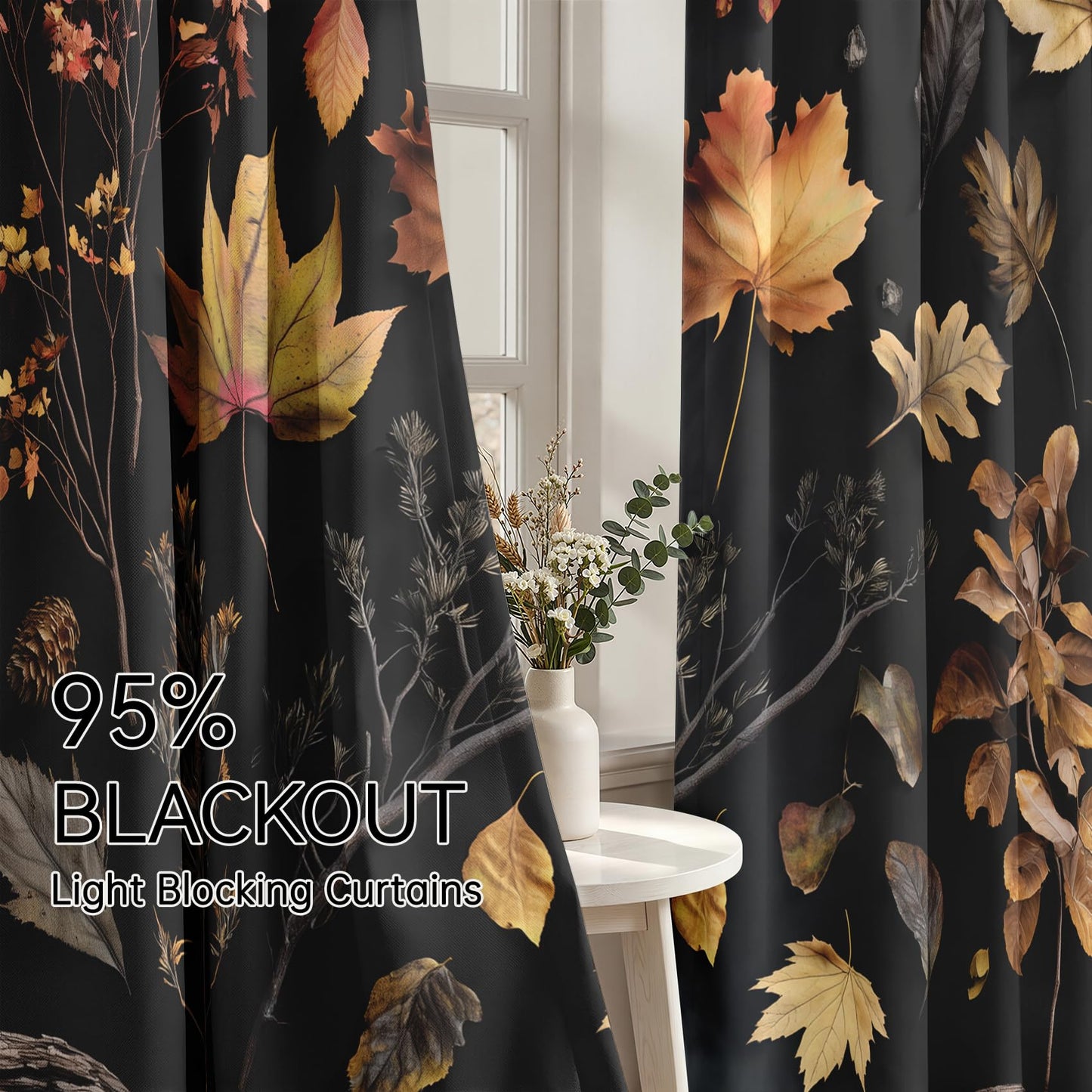 Mistwalk Fall Leaf Blackout Curtains for Bedroom & Living Room, 63 Inch Curtains 2 Panel Set, Room Darkening Thermal Insulated Grommet Drapes, Rustic Autumn Leaves Patterned Window Treatments