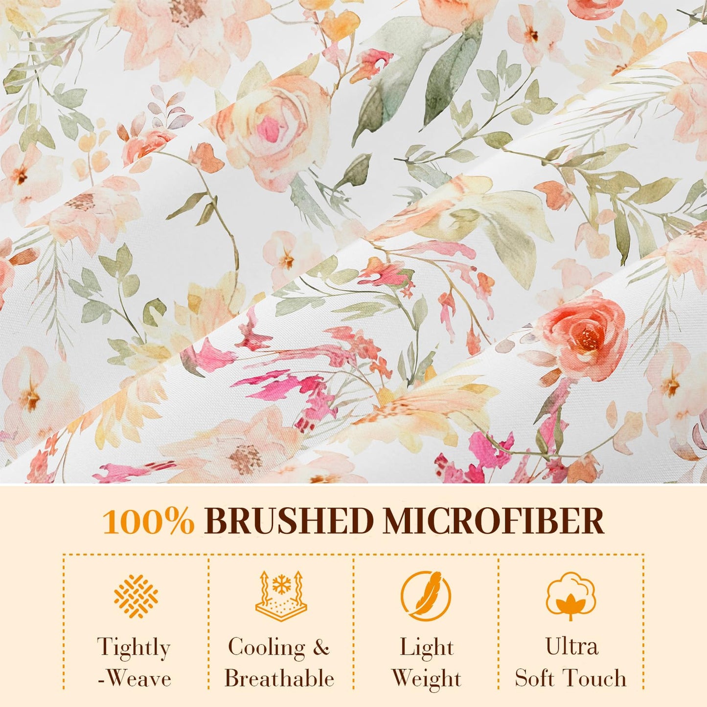 YIYEA Floral Fitted Sheet Only, Premium Double Brushed Microfiber Deep Pocket Fitted Sheet Queen Size, Ultra Soft Fitted Bottom Sheet, Shrinkage, Fade Resistant, Queen