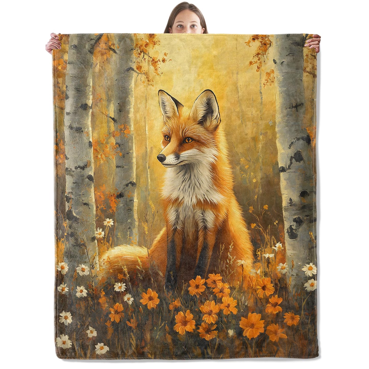 xmwjfd Elegant Fox Blanket, Cozy Plush Beautiful Autumn Forest View Throw Blanket for Couch Bedroom Outdoor, Lightweight Soft Flannel Travel Blankets, Gifts for Women Adults Kids, Warm Decor 50"×60"