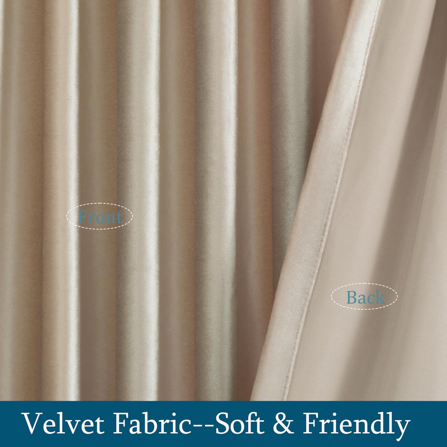 PRIMROSE Champagne Polyester Velvet Curtains 96 inch Long for Living Room,Set of 2 Panels Blackout Rod Pocket Back Tab Window Treatment Room Darkening Heavy Decorative Curtains Drapes for Bedroom