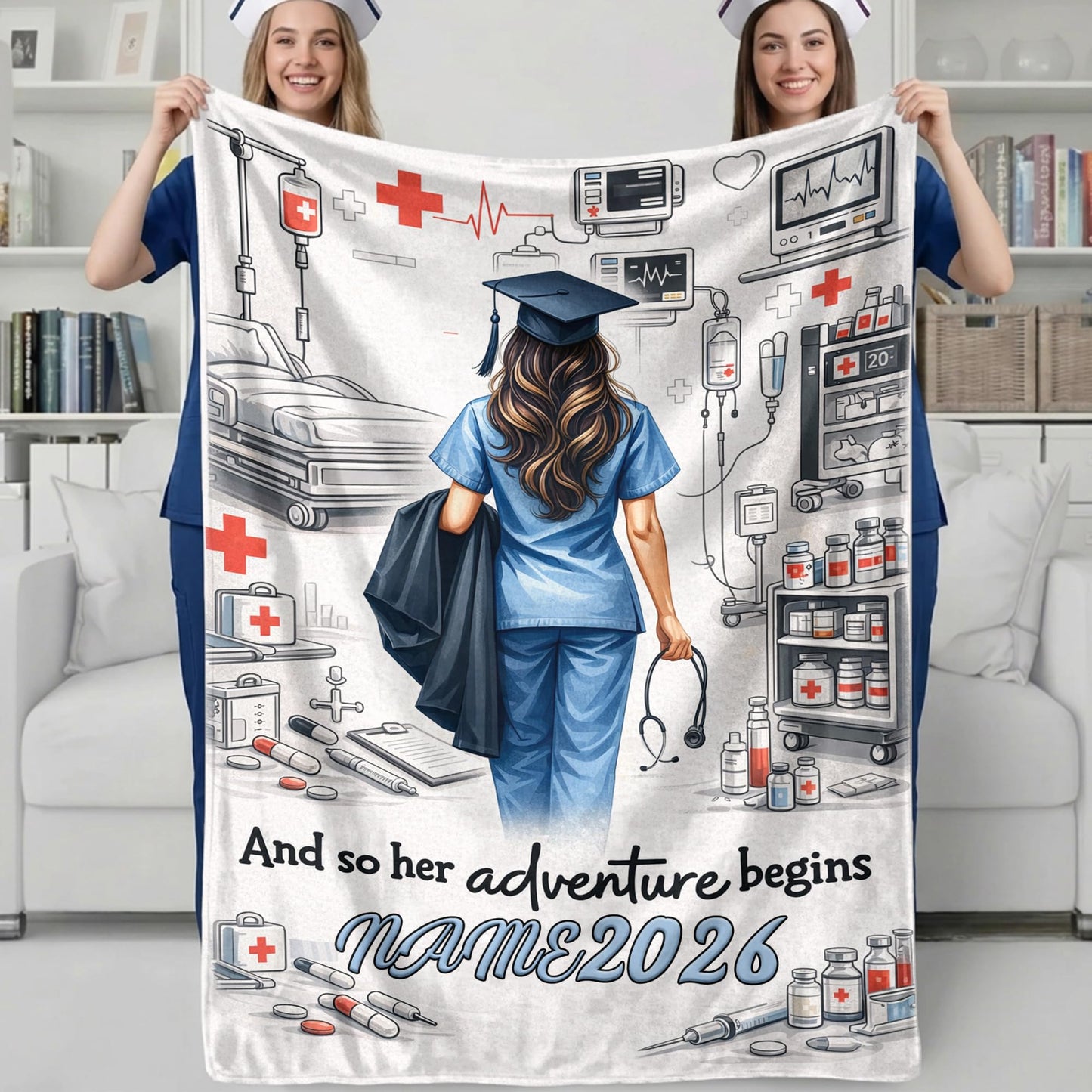 Ipplee Personalized Nurse Gifts for Women, Custom Name Heartbeat Blanket for RN, Appreciation Birthday Idea, Soft Flannel Throw for Nursing School Graduation Class of 2026