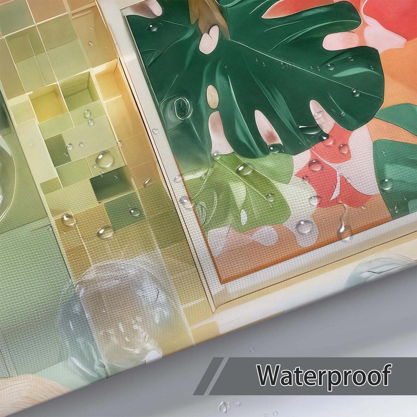 Aeivice Funny Dog Shower Curtain, Kids Cute Fun Pet Shower Curtains Set, Boho Unique Aesthetic Tropical Leaves Animal Polyester Fabric Shower Curtains for Bathroom with Hooks 72X72IN Pink Green