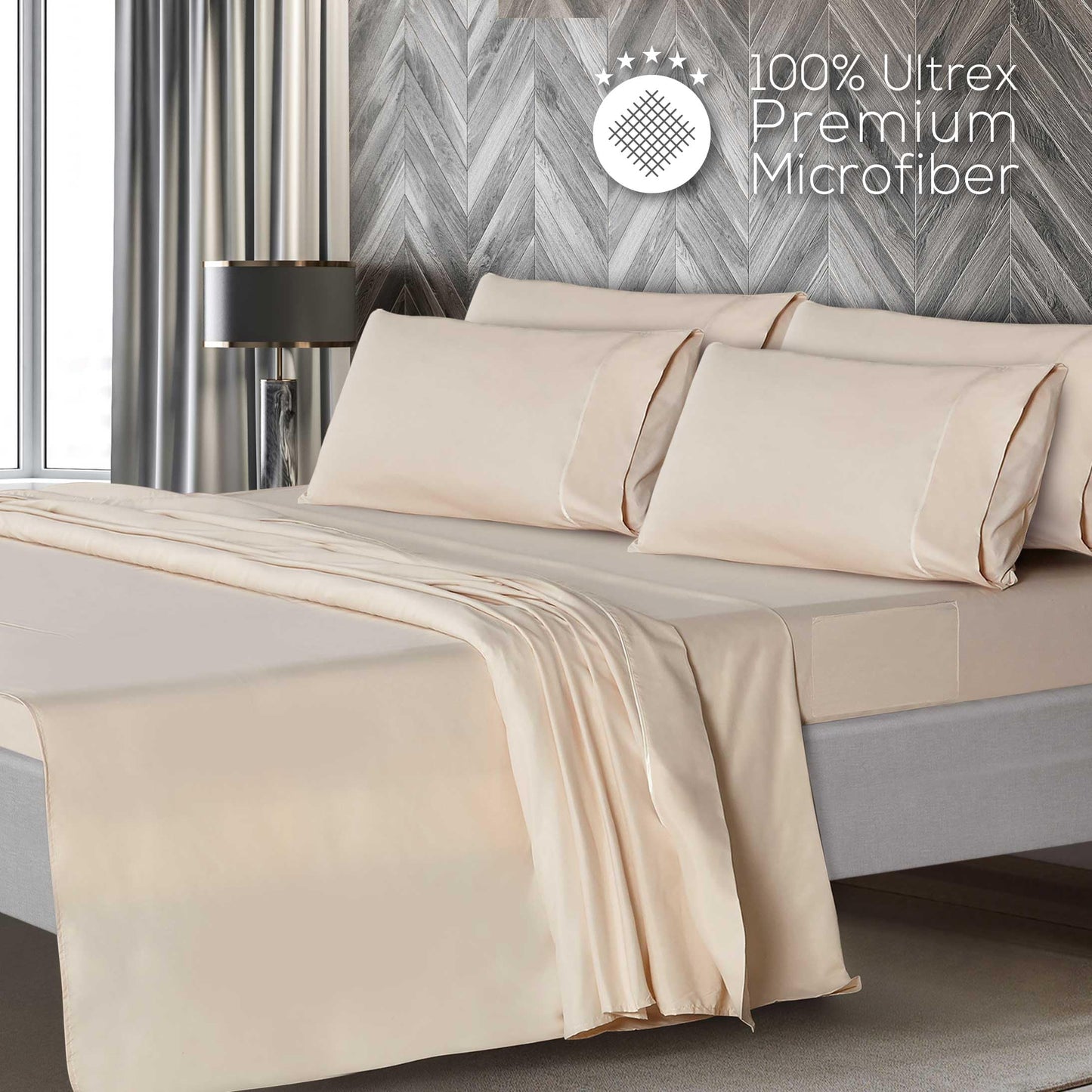 Mueller UltraTemp King Size Sheets Set – 6 Piece Premium Bedding, Silky Soft, Cooling, Deep Pocket up to 16", Breathable Heat Transfer, Wrinkle-Resistant & Hypoallergenic, Cream