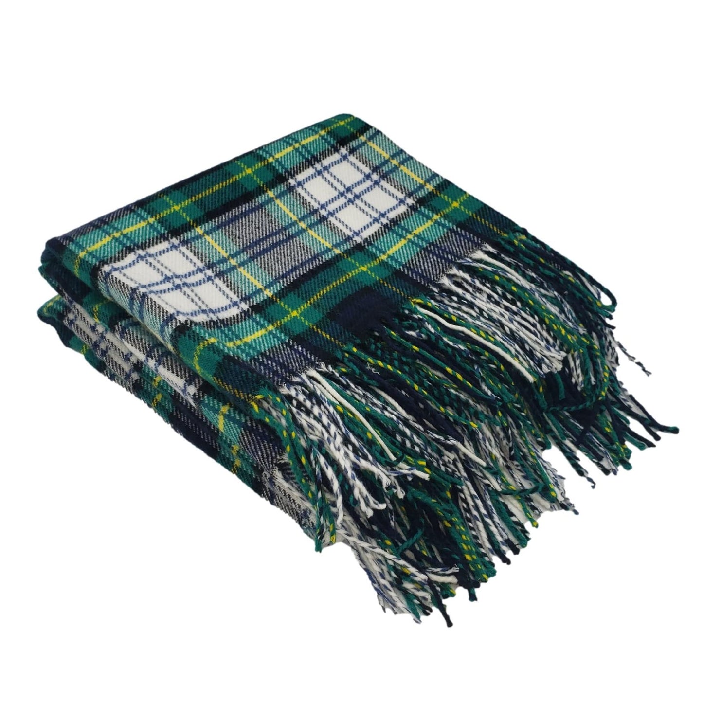 CHEF L HOME & KITCHEN Throw Blanket Green Plaid with Tassels/Fringe- 60" x 50"