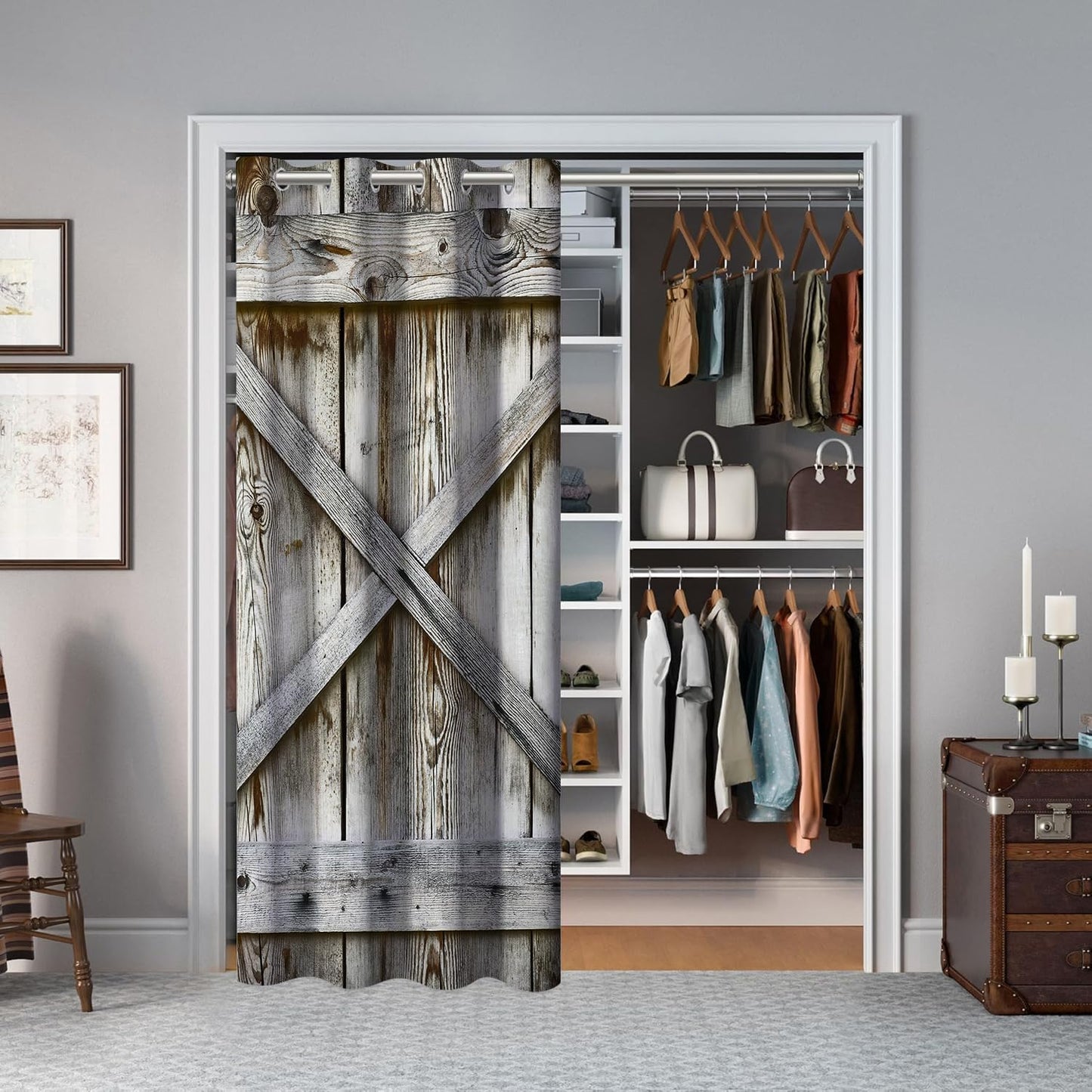 Barn Door Curtains for Doorways, Rustic Farmhouse Blackout Privacy Door Curtain Room Divider Drapes Closet Curtain for Bedroom Living Room, 34 x 80 Inch