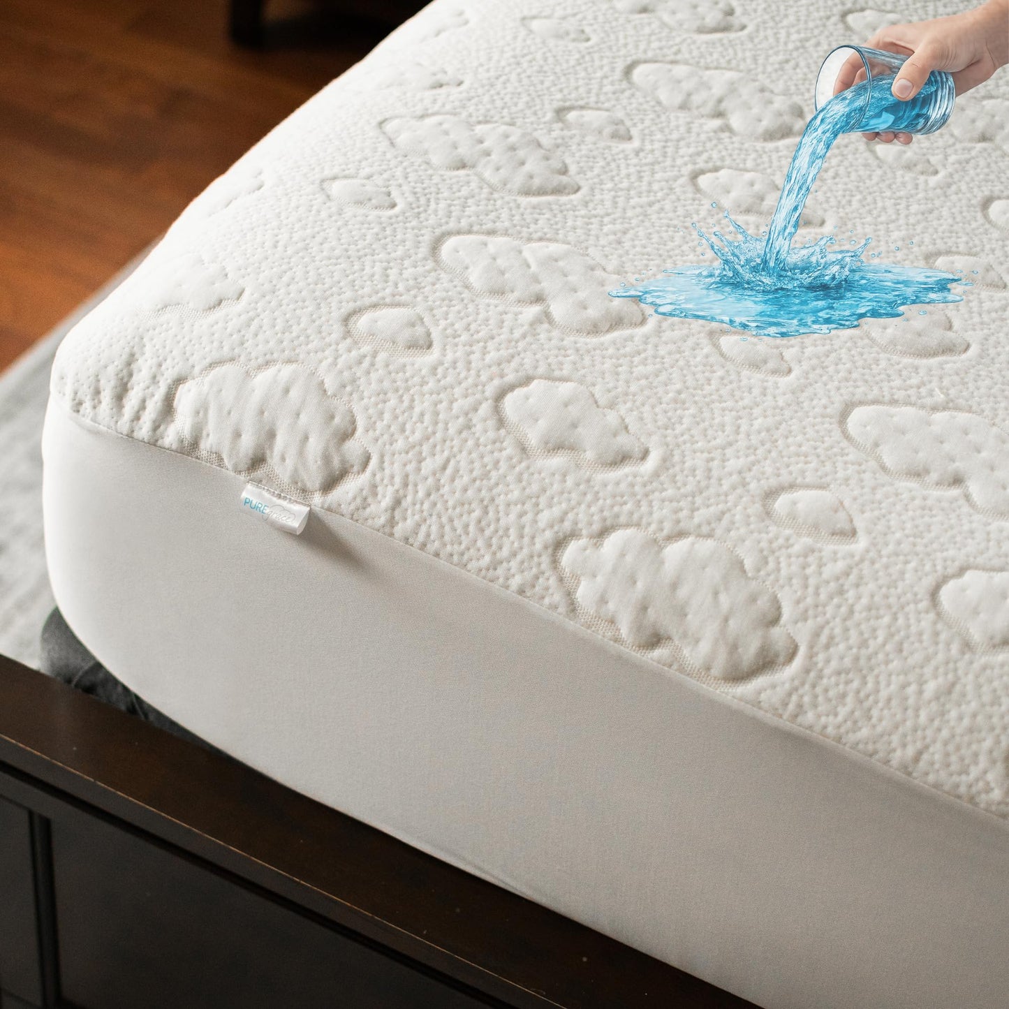 PUREgrace Queen Mattress Protector – Cooling Eucalyptus Tencel Fiber, Quiet Waterproof Mattress Pad Cover with Deep Pockets and Corner Safety Straps, Breathable Ultra Soft Luxury Fit