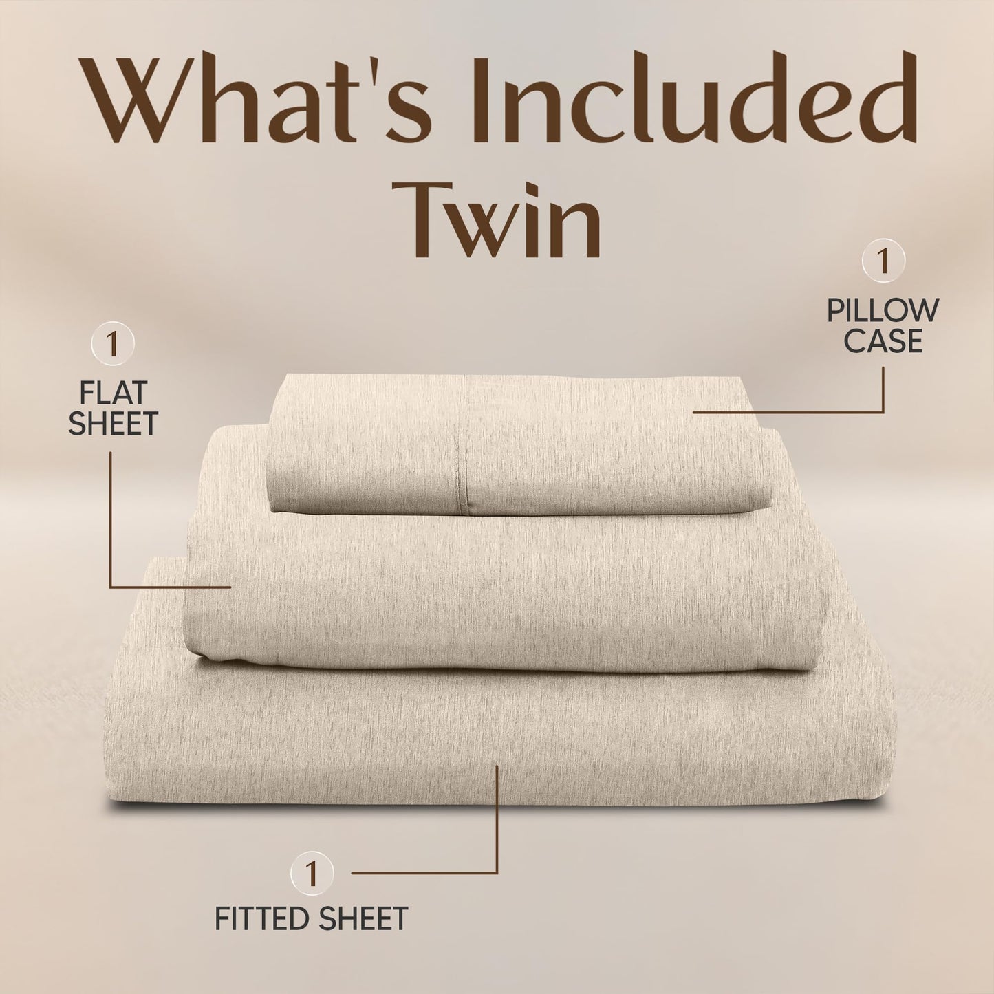 Utopia Bedding Twin Sheet Set – 3 Piece Bed Sheets for Twin Size Bed, Soft and Breathable Microfiber, Includes 1 Fitted Sheet, 1 Flat Sheet and 1 Pillowcase – Oeko Tex (Heather Beige)