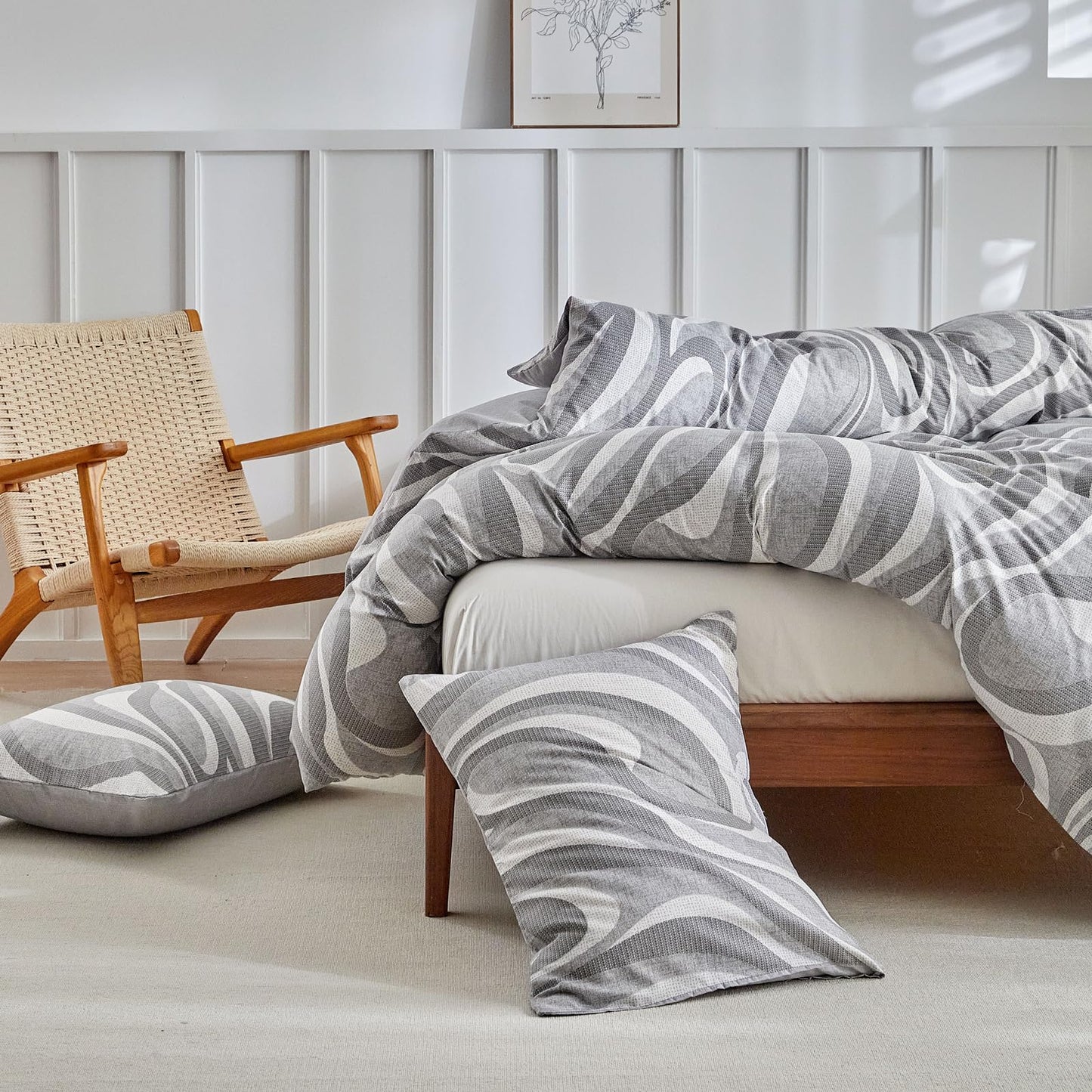 Lekesky Grey Duvet Cover King Size, Abstract Geometric Print King Duvet Cover Set, 3 Pieces Soft Microfiber Duvet Cover Modern Bedding Set (1 Duvet Cover 104"x90", 2 Pillowcases 20"x36")