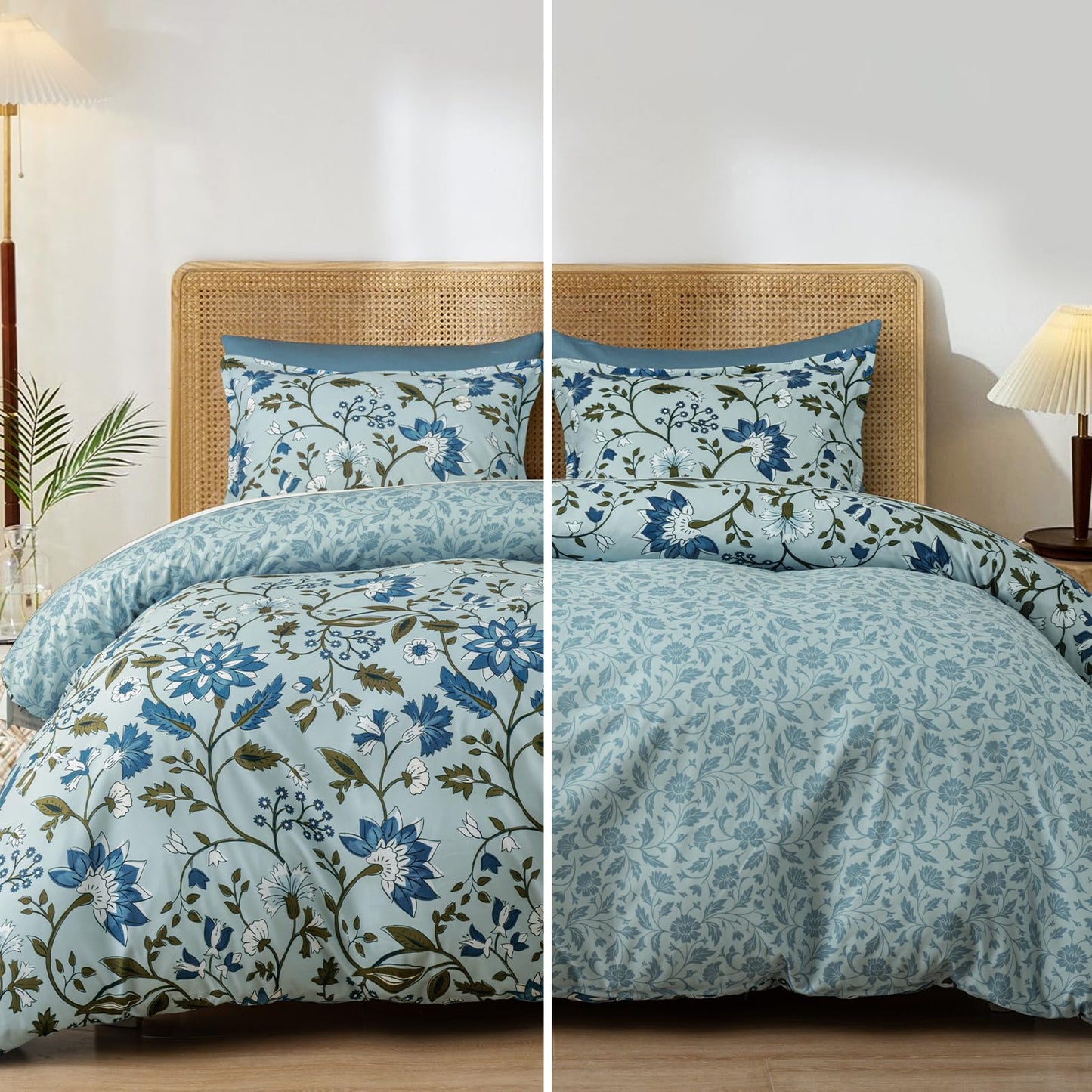 PHF Ultra Soft Floral Duvet Cover Queen Size, Printed Bedding Set 3 Pieces, Comfy Farmhouse Pattern Duvet Cover Set with 2 Pillow Shams, Zipper Closure and 8 Ties, 90"x90", Flower-Dusty