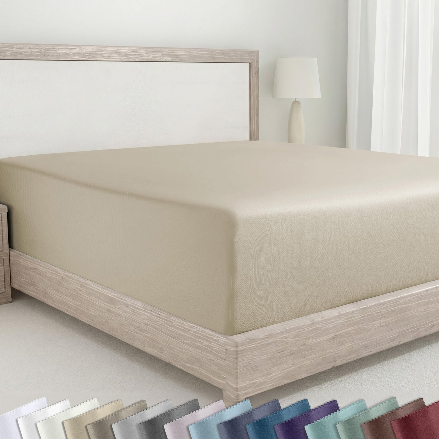 California Design Den Deep Pocket King Fitted Sheet Only, Soft 400 Thread Count Sateen, 100% Cotton King Size Fitted Sheets, No Pop-Off Elastic, 1 Piece Fitted Sheet King Size - Beige