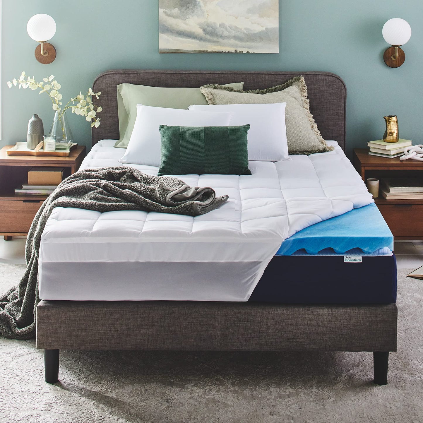 Sleep Innovations Dual Layer 4 Inch Memory Foam Mattress Topper, Twin Size, Ultra Soft Support, 3 Inch Cooling Gel Memory Foam Plus 1 Inch Fluffy Pillow Top Cover