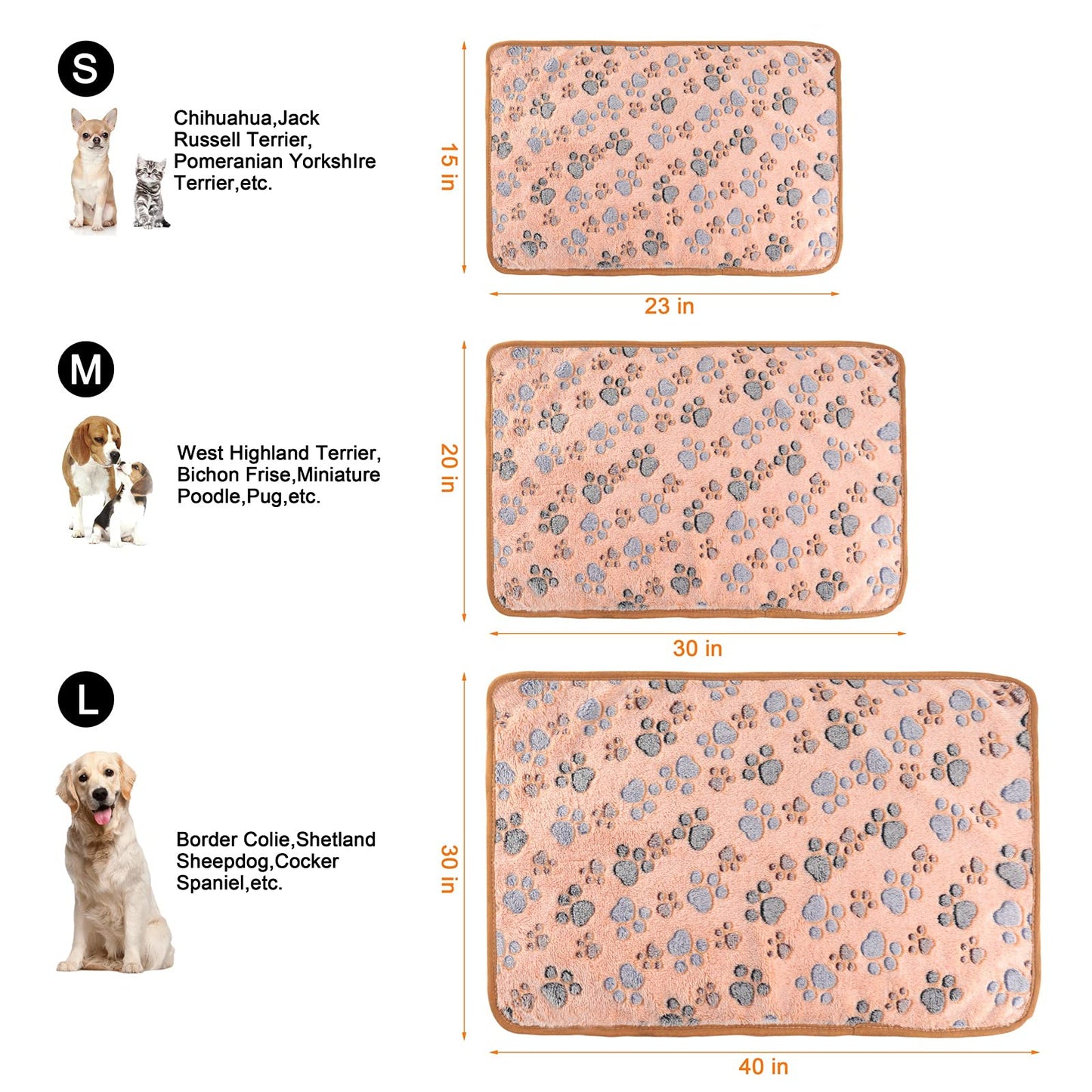 MIWOPET 3 Pack Cat and Dog Blanket Soft & Warm Fleece Flannel Sleep Mat, Great Pet Throw for Puppy, Kitten,Cats,Small, Medium & Large Dogs (Medium 30" x 20")