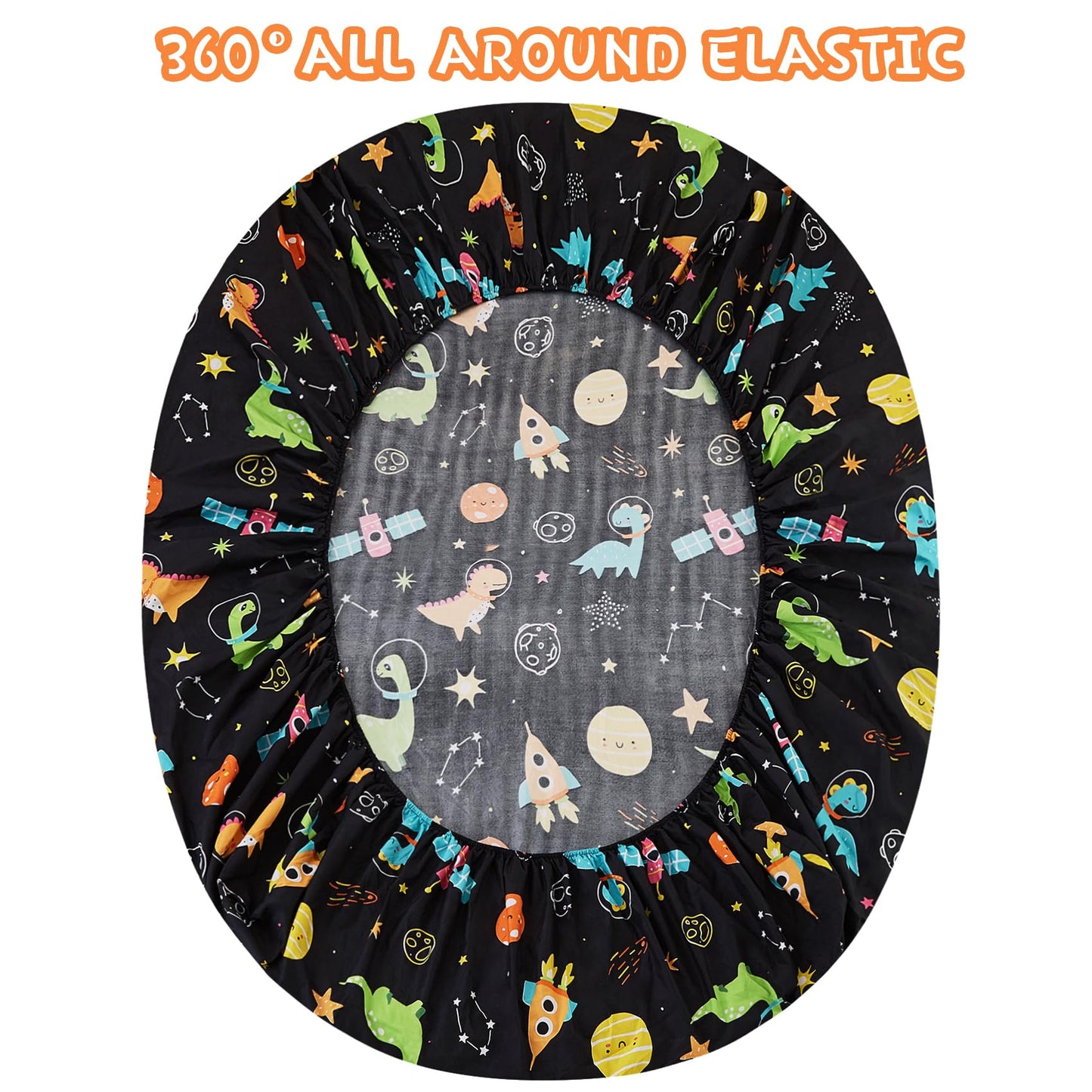 Yibeizi Space Dinosaur Full Size Sheet Set for Boys, Kids Cute Planet Printed Microfiber Bedsheet Deep Pocket Bedding Sheets & Pillowcases 4 Pieces