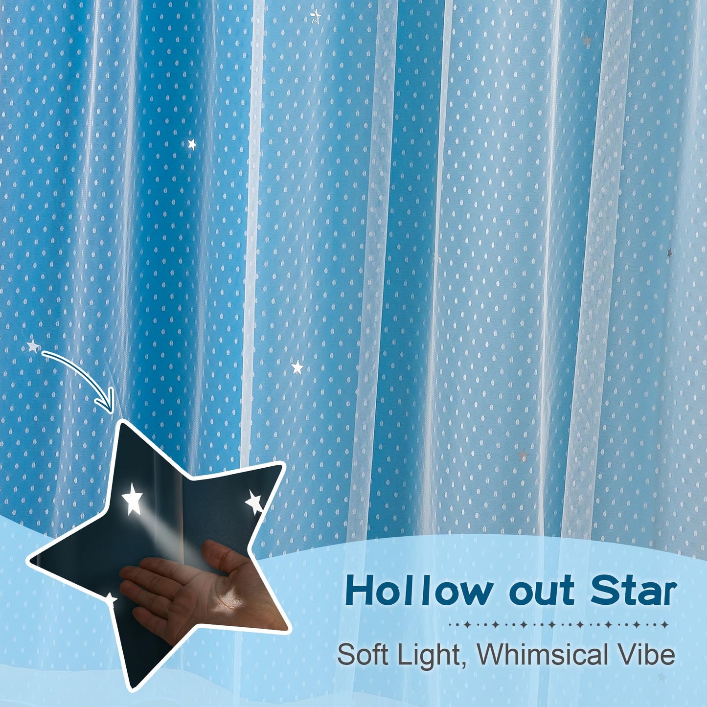 MYSKY HOME Kids Curtains Blue for Boys Bedroom Decor 63 Inches Long Ombre for Living Room Nursery, Thermal Insulated Blackout Star Cut Out Curtain Grommet Drapes, W52 x L63 Inches, 2 Panels