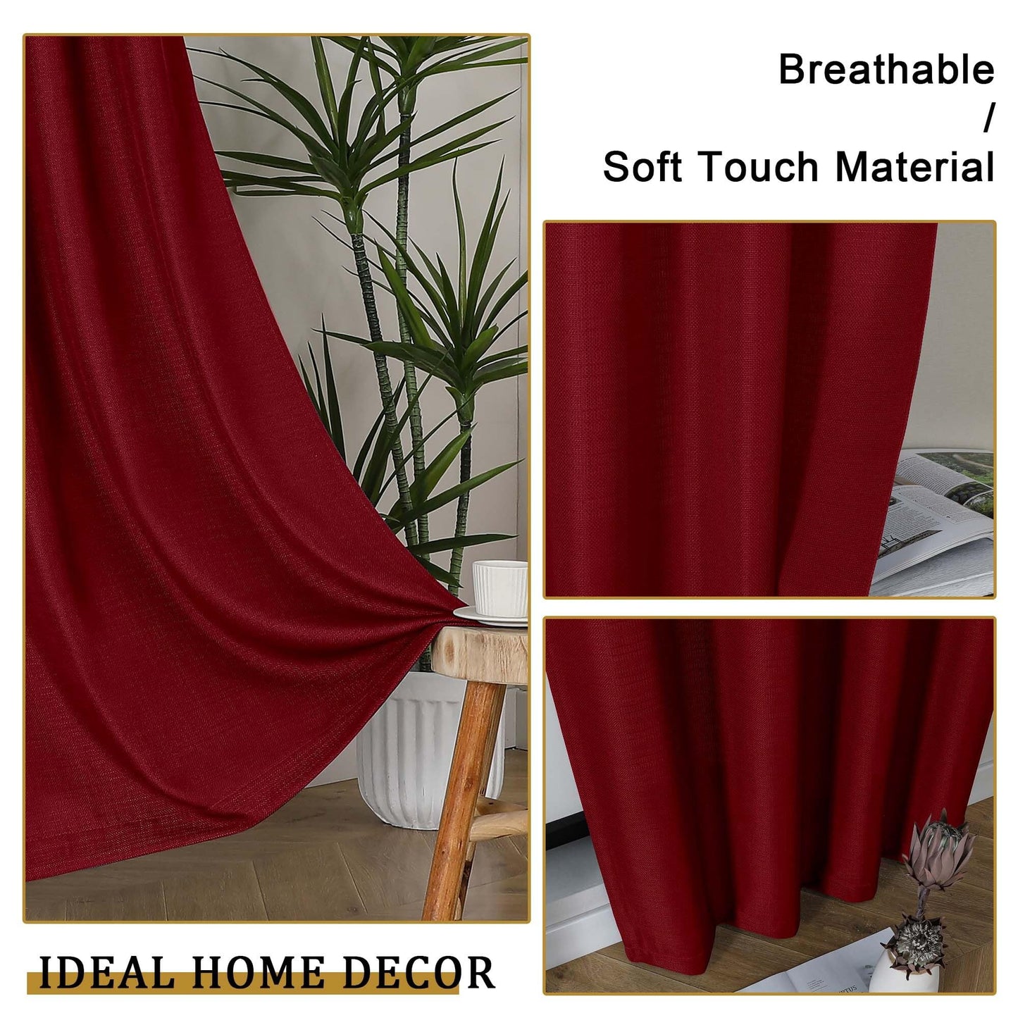 Lecloud Bessie Red Curtains 45 Inch Length 2 Panels Set, Airy Faux Linen Textured Light-Filtering Christmas Soft Curtains, Rod Pocket Window Treatments for Bedroom Living Room, Each 30" W x 45" L