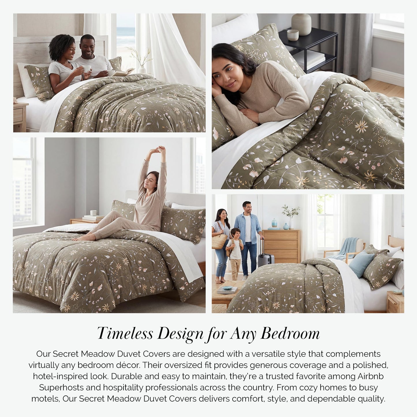 Southshore Fine Living, Inc. Oversized Floral Cal King Duvet Cover Set, Oversized Boho Brown Duvet Cover King, Pet Hair Resistant Bedding for Easy Care, 2 Pillow Shams - Secret Meadow Olive-Brown
