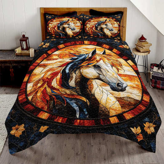 Jeminise Horse Patchwork Pattern Quilt Set, Vintage Animal Quilt Printed Patchwork Style, Horse Printed Bedset Full Queen Size Quilts Bedspread, Best Gift for Bedroom Decor