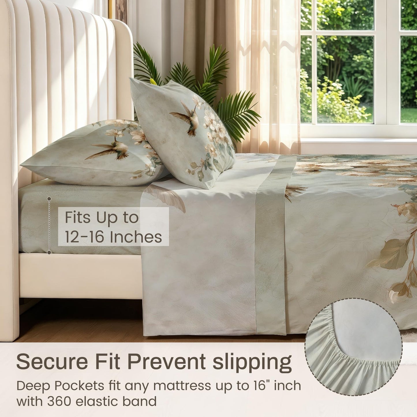 Bird and Flower Bedding Set 4 Pcs Hummingbird Queen Sheets