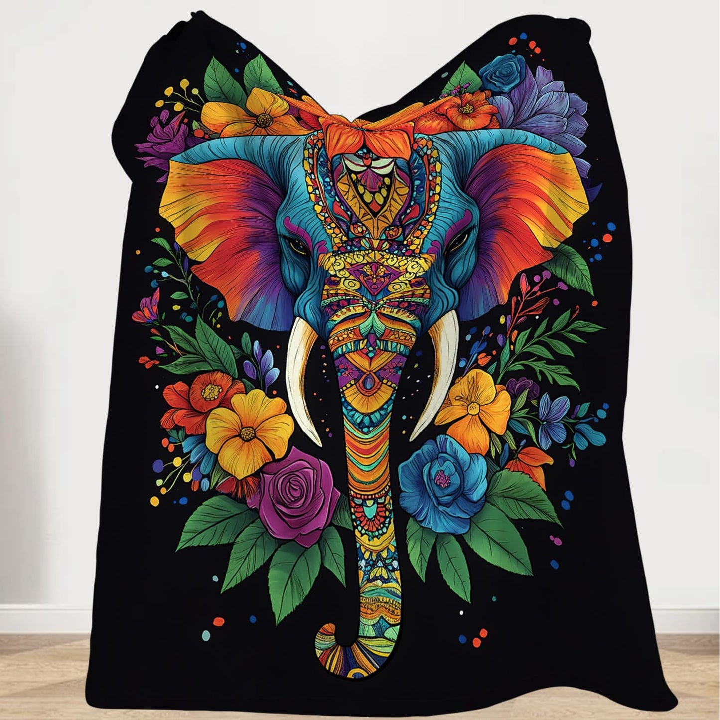Elephant Blanket, Animal Throw Blanket, Elephant Gifts, Colorful Elephants Blankets, Elephants Stuff Fleece Flannel Plush for Women Men Boys Girls Lovers Adults Soft Bedding for Sofa Bed Home 40"X50"
