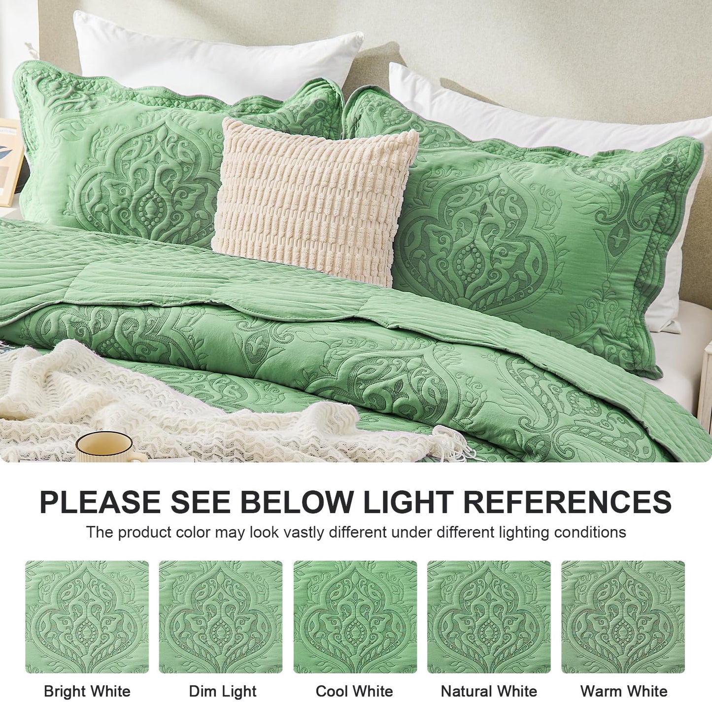 DaisyHuang Oversized Bedspread Coverlet Set King Size - Lightweight Bedding Cover - Beautiful Stitching - 4 Piece Reversible Bedspread, Olive Green