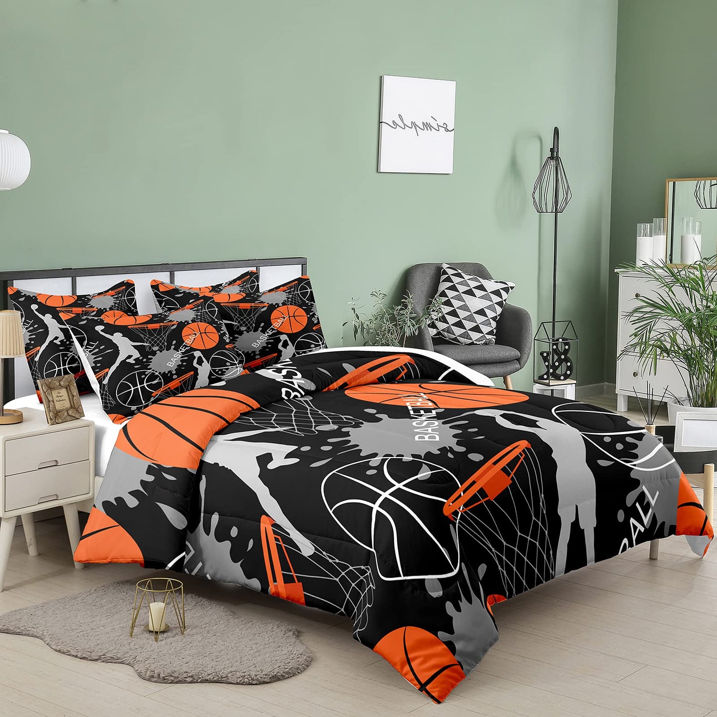 Bodhi 3D Basketball Sports Comforter Set for Teen Boys,Kids Soft Microfiber Bedding Set with Pillowcases,Queen Size,3PCS,1 Comforter+2 Pillow Shams #4003