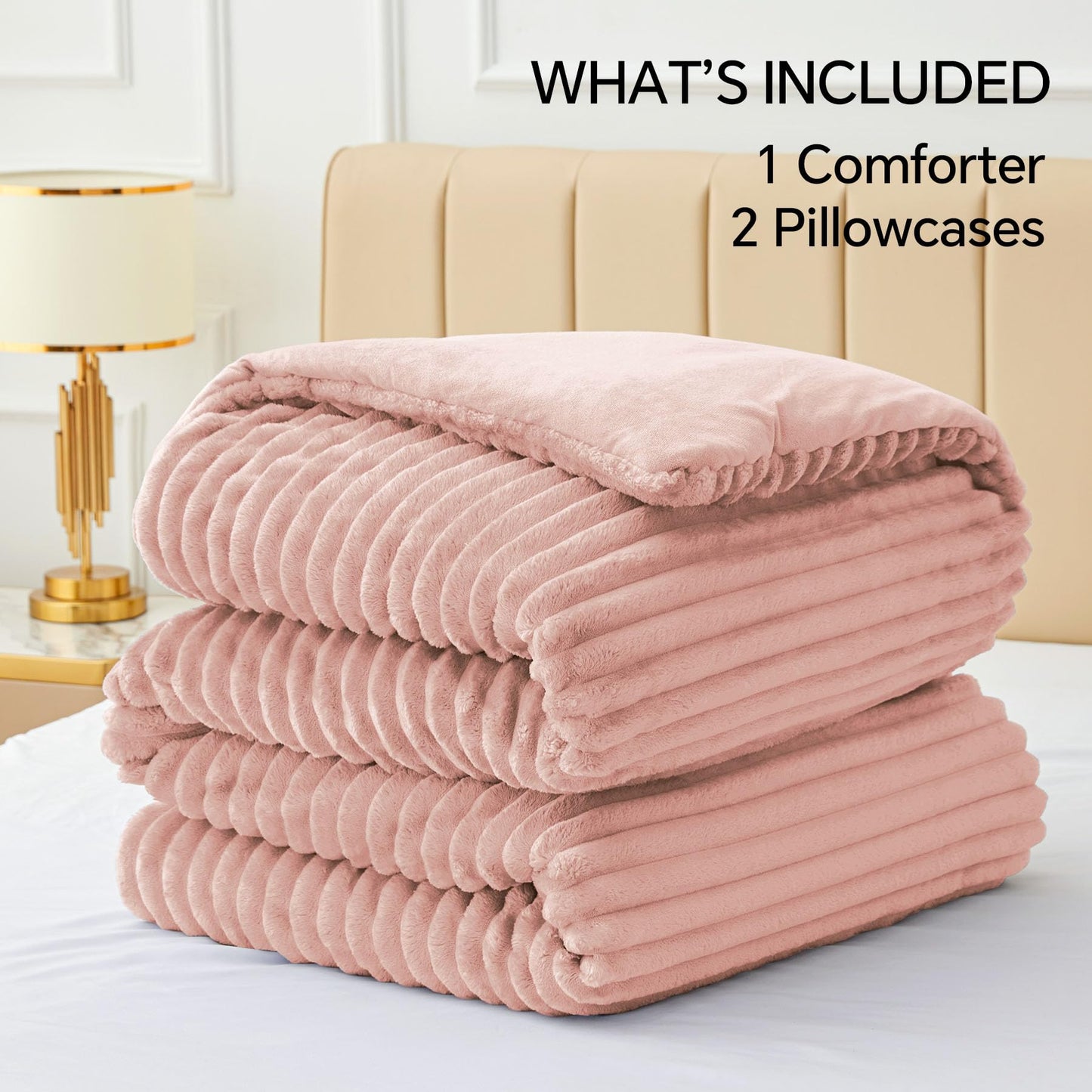 BEDELITE Fleece Queen Comforter Set -Super Soft & Warm Fluffy Dusty Pink Bedding, Luxury Fuzzy Heavy Bed Set for All Season with 2 Pillow Cases
