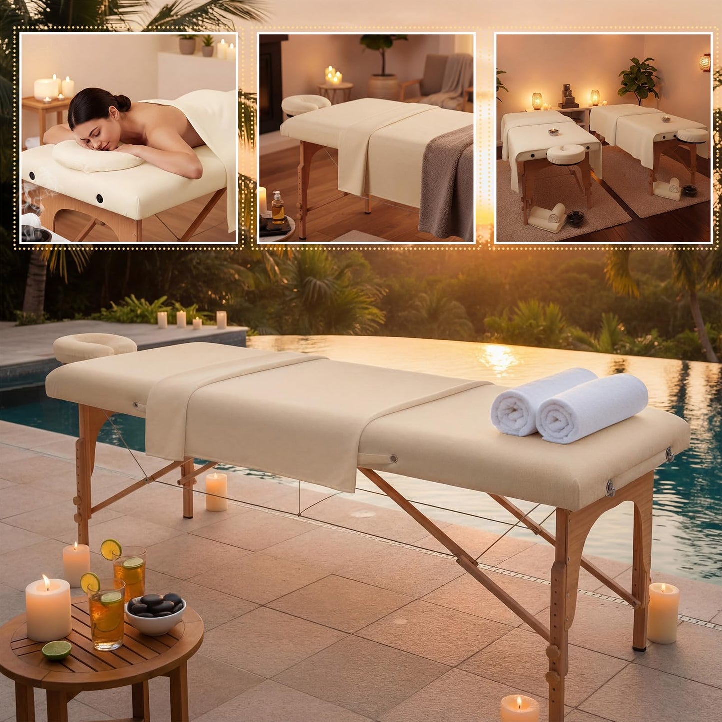 Oudain 4 Sets 3 Piece Soft Microfiber Massage Table Sheets Set Bulk Includes Massage Flat Sheet and Fitted Sheet and Face Rest Cover(Beige)
