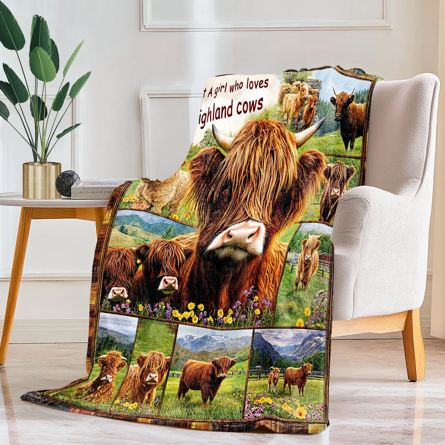 Highland Cow Blanket Highland Cow Decor Cozy Animal Throw Super Soft Plush Flannel Fleece Blanket Gift for Kids Adults Men Women Ultra Warm & Lightweight Flannel, 50"X40"
