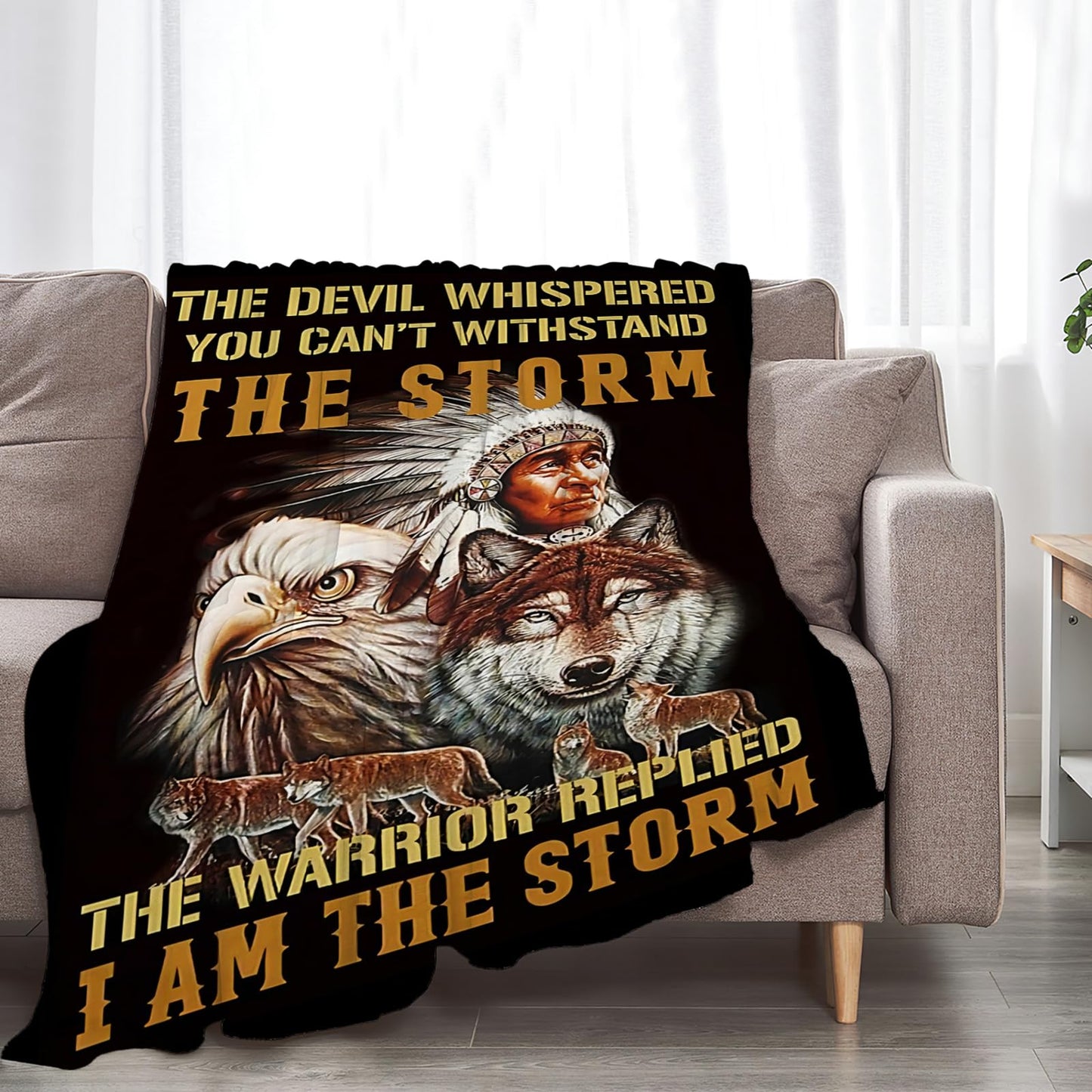 Tijuboni Native American Throw Blanket Indian Wolf Eagle Gifts for Women Men Girls Boys Kids Adults Soft Flannel Fleece Blanket for Couch Sofa Bed Home Decor 40"x50"
