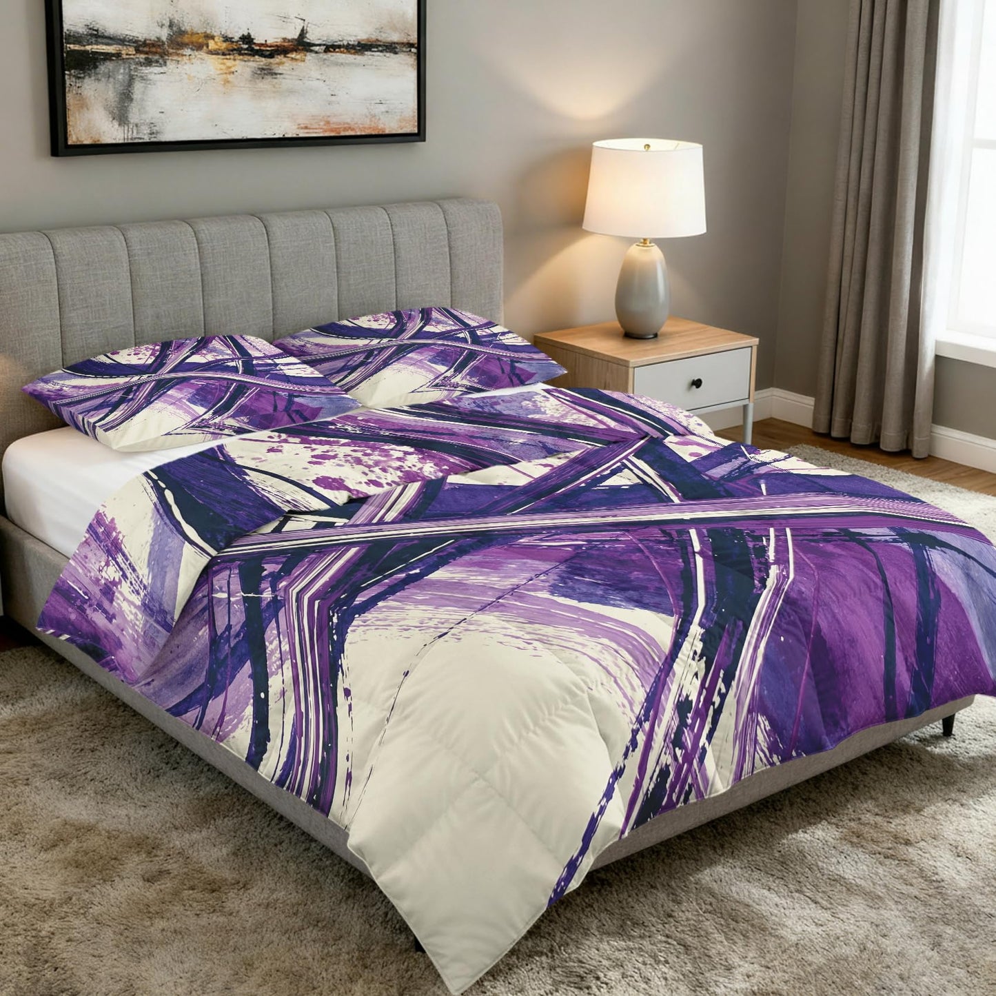 Purple Abstract Full Size Comforter Sets 3 Piece