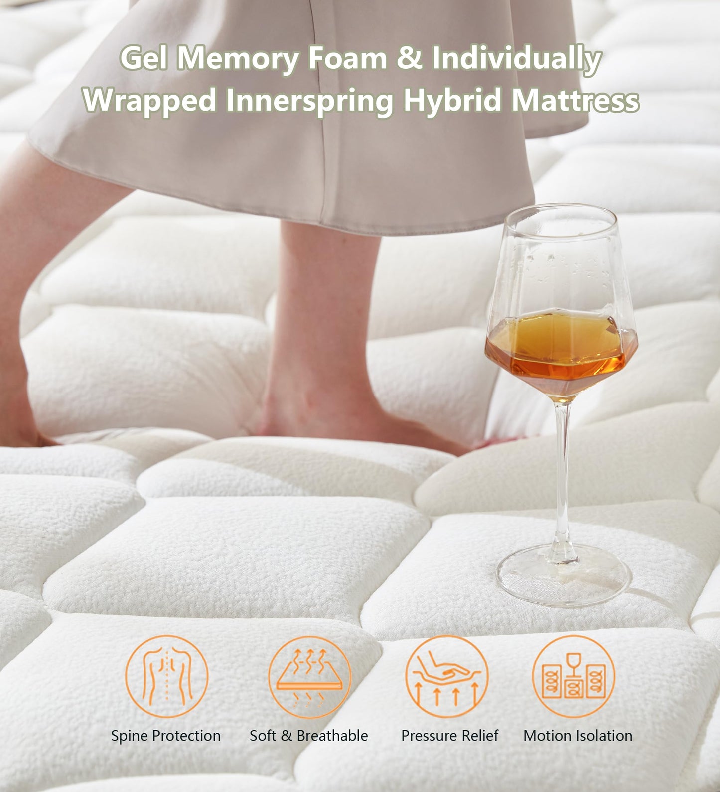 REALONE Full Mattress,10 Inch Hybrid White Mattresses,Gel Memory Foam Spring Mattress in a Box,Medium Firm Pressure Relief