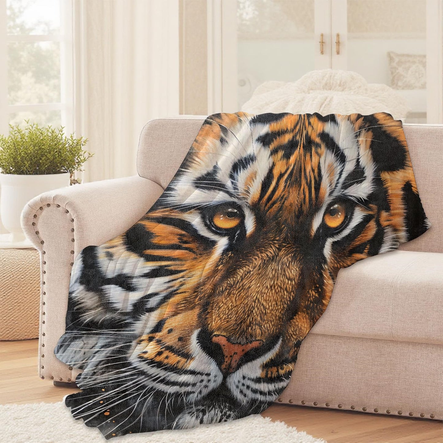 Tiger Throw Blanket for Girls Boys Kids Adults, 50x60 in, Cozy Flannel Blanket for Bedroom, Camping, Couch, Room Decor, Fuzzy Warm Soft Gifts