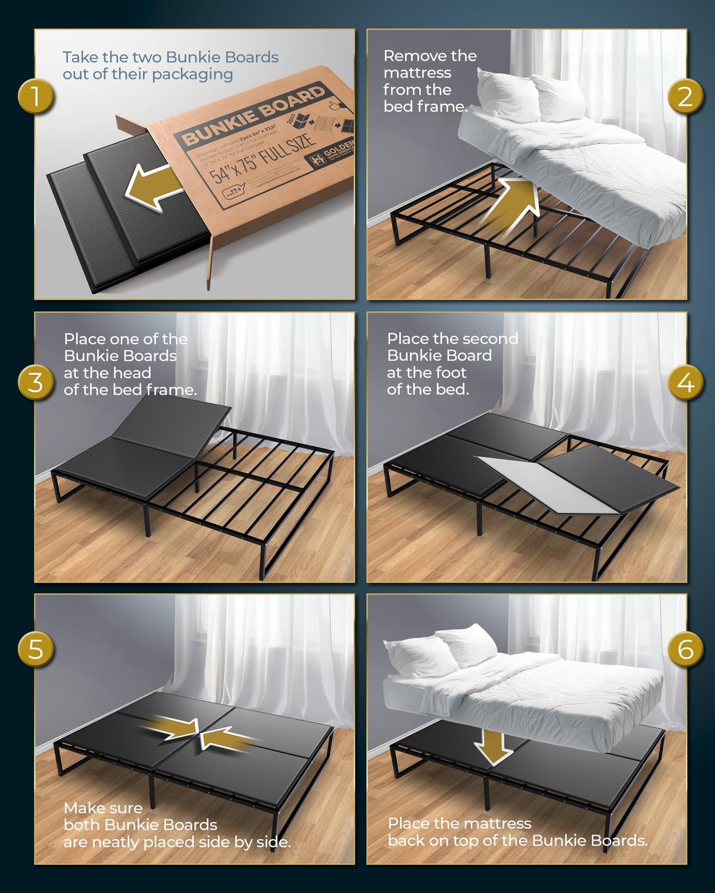 Golden Home Essentials Premium 10mm Full Size Bunkie Board (54" x 75") – Slim Low-Profile Mattress Support – Quiet, Moisture-Resistant, Lightweight Bed Board for Platform & Slatted Frames