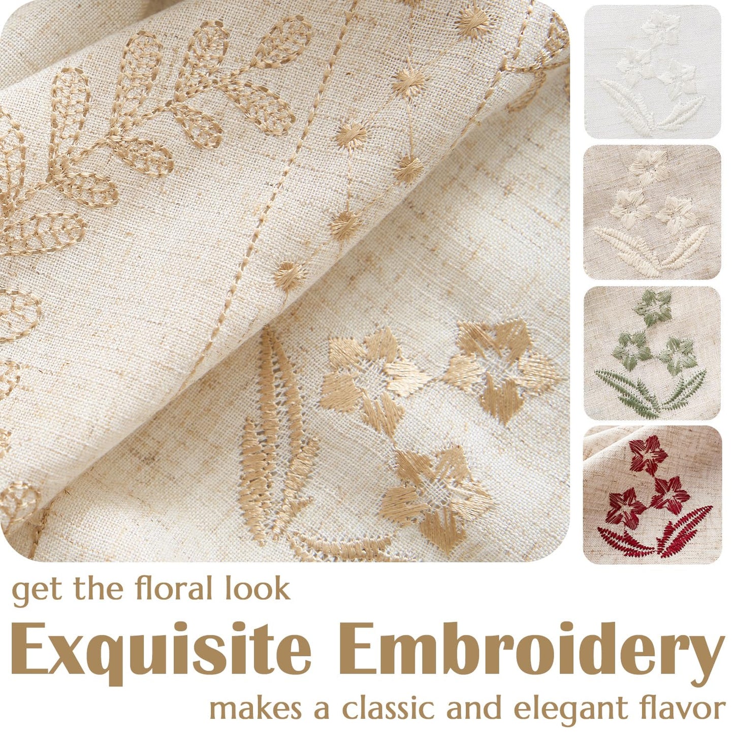 jinchan Belrose Linen Curtains for Bedroom Floral Curtains 84 Inch Length Linen Blend Beige Embroidered Drapes Farmhouse Flower Patterned Drapes for Living Room Window Treatments Set 2 Panels