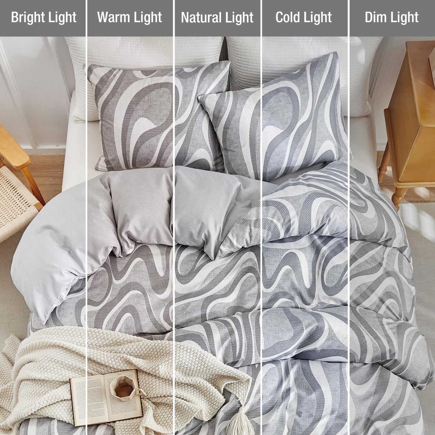 Lekesky Grey Duvet Cover King Size, Abstract Geometric Print King Duvet Cover Set, 3 Pieces Soft Microfiber Duvet Cover Modern Bedding Set (1 Duvet Cover 104"x90", 2 Pillowcases 20"x36")