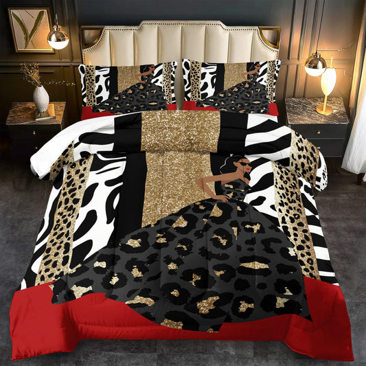 llyxsesty Leopard Print Comforter Set Queen Girls Fashion Leopard Print Bedding Set for Women Black Girl Comforter Queen Size Cheetah Stripe Bedding Quilt Animal Bedroom Decor Elegant Home Decor