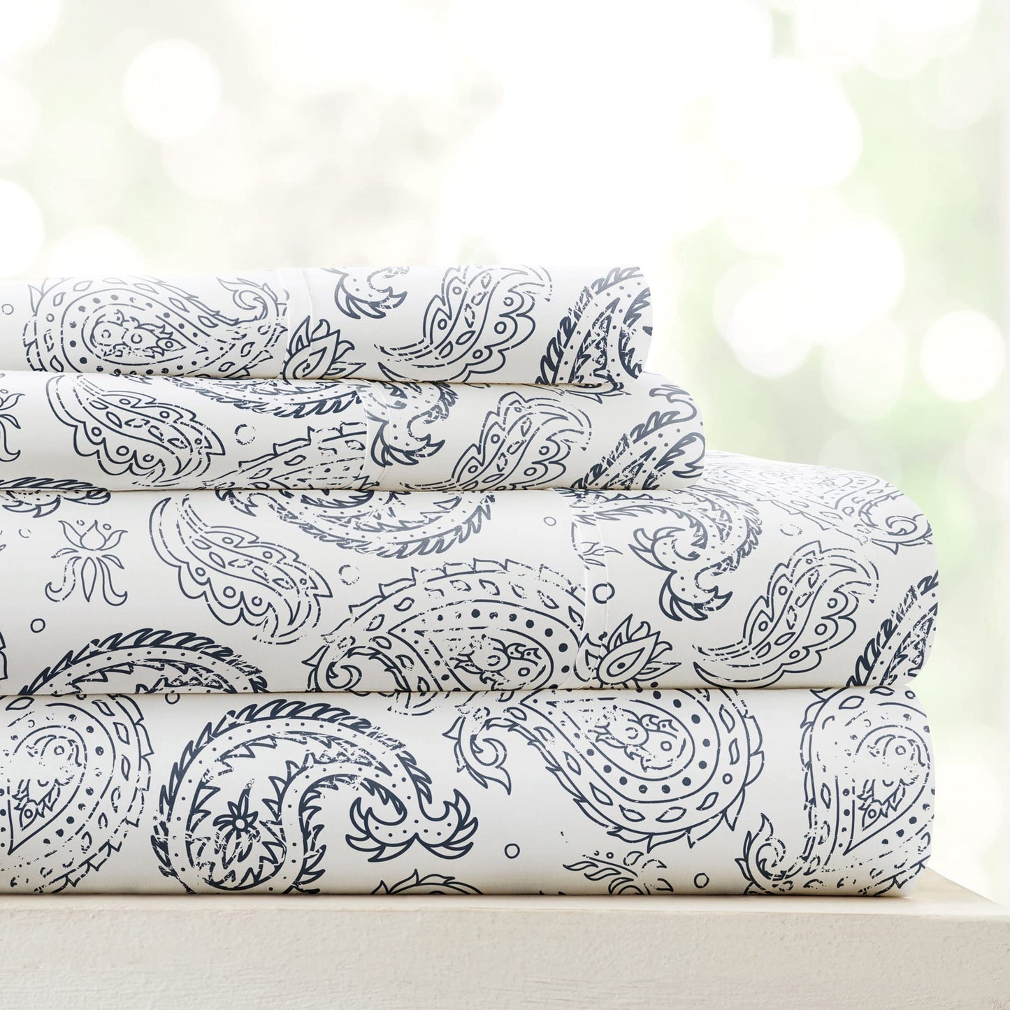 Linen Market Patterned Microfiber King Sheet Set 4 Piece – Oeko-TEX Certified Ultra Soft & Wrinkle-Free - 16" Deep Pocket Sheets - Easy Care King Size - Coarse Paisley Navy
