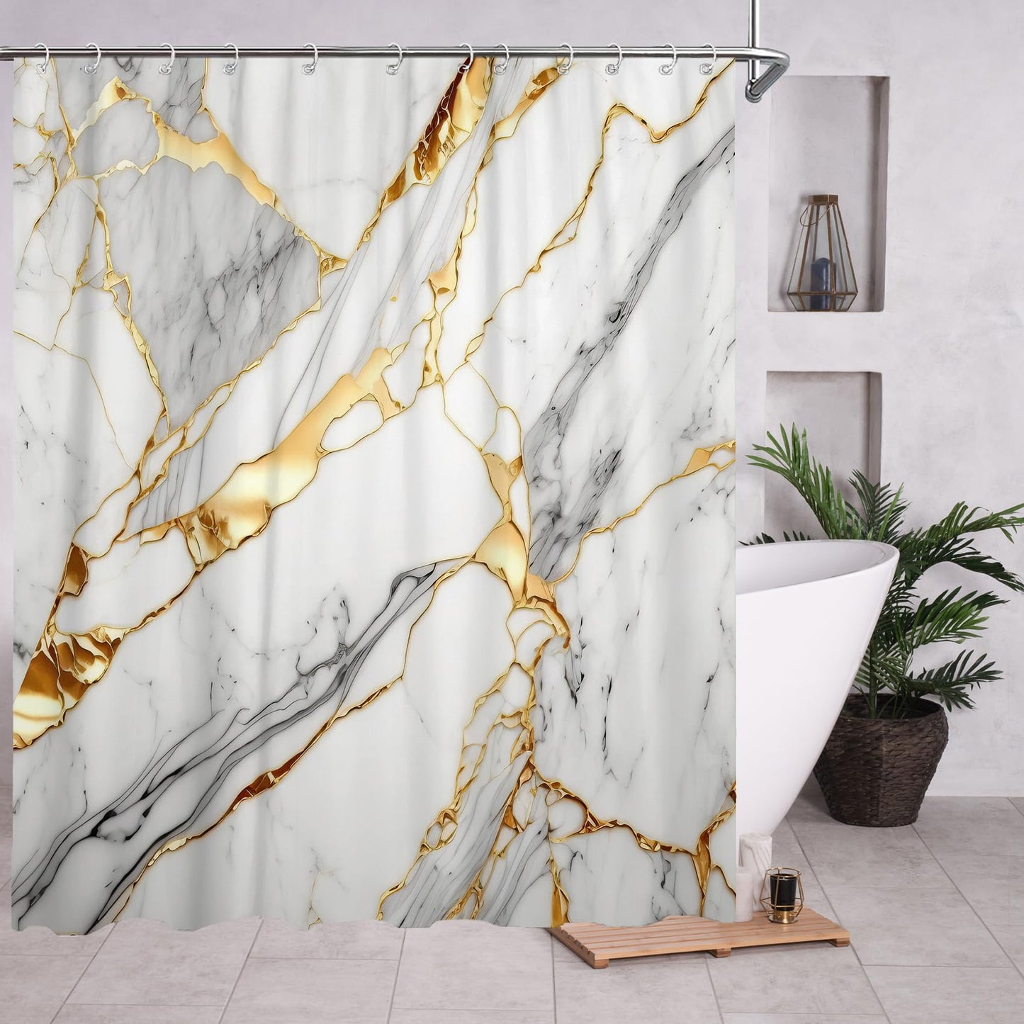 DuriLolly Grey Marble Shower Curtain Abstract Luxury Gold Cracked Granite Texture Ombre Marble Shower Curtains 71x71 inch Modern Aesthetic Bathroom Decor Waterproof Fabric Curtains Include Hooks