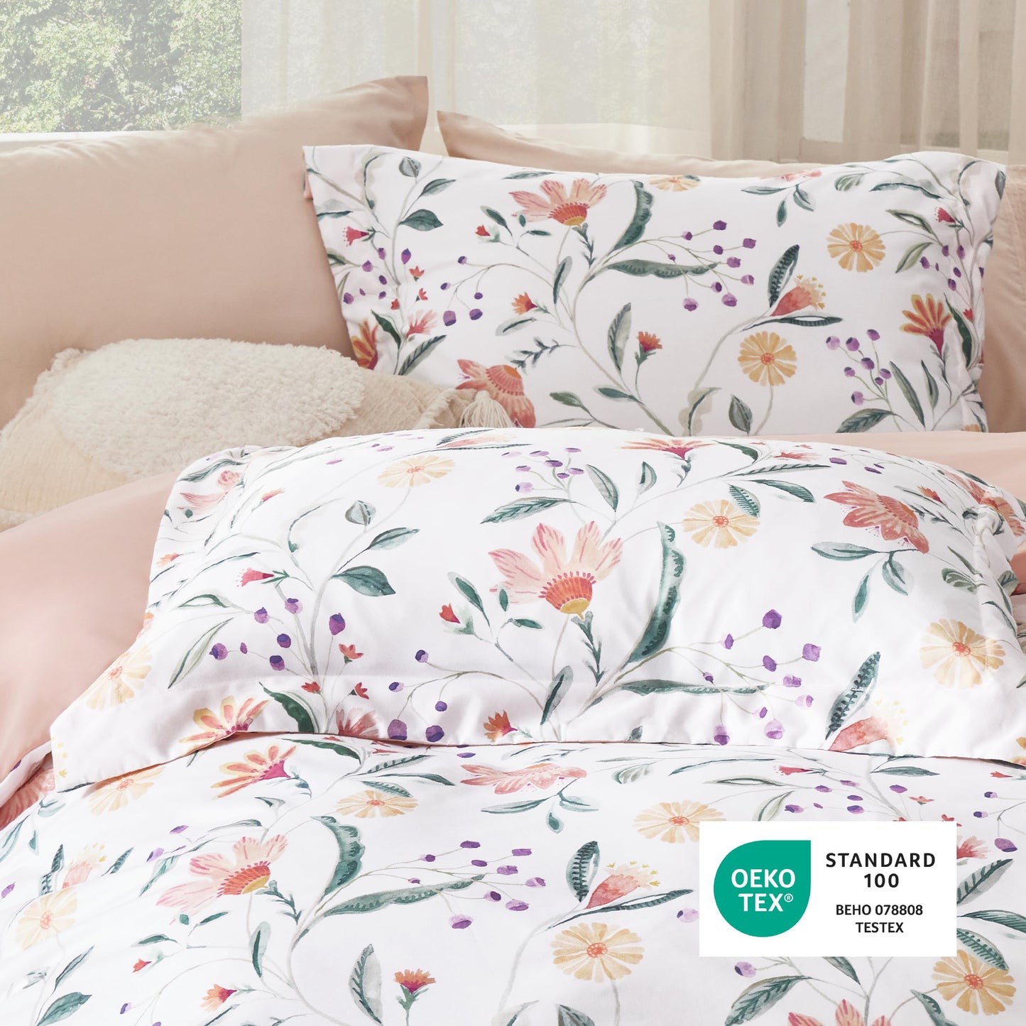 Bedsure Duvet Cover King Size - Reversible Floral Duvet Cover Set with Zipper Closure, 3 Pieces Pale Blush Bedding Set with 8 Corner Ties and 2 Pillow Shams 20"x36"