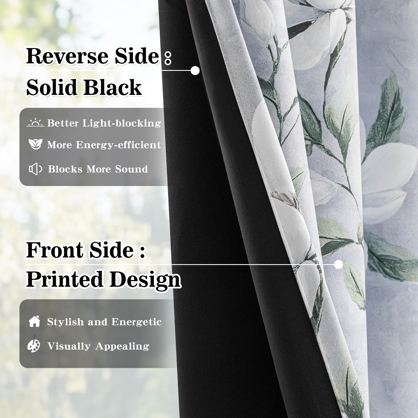MYSKY HOME Floral 95% Blackout Curtains 84 Inches Long 2 Panels Set for Living Room - Thermal Insulated Black Out Flower Pattern Printed Drapes Grommet Top Bedroom, 52" W Each Panel, Light Grey