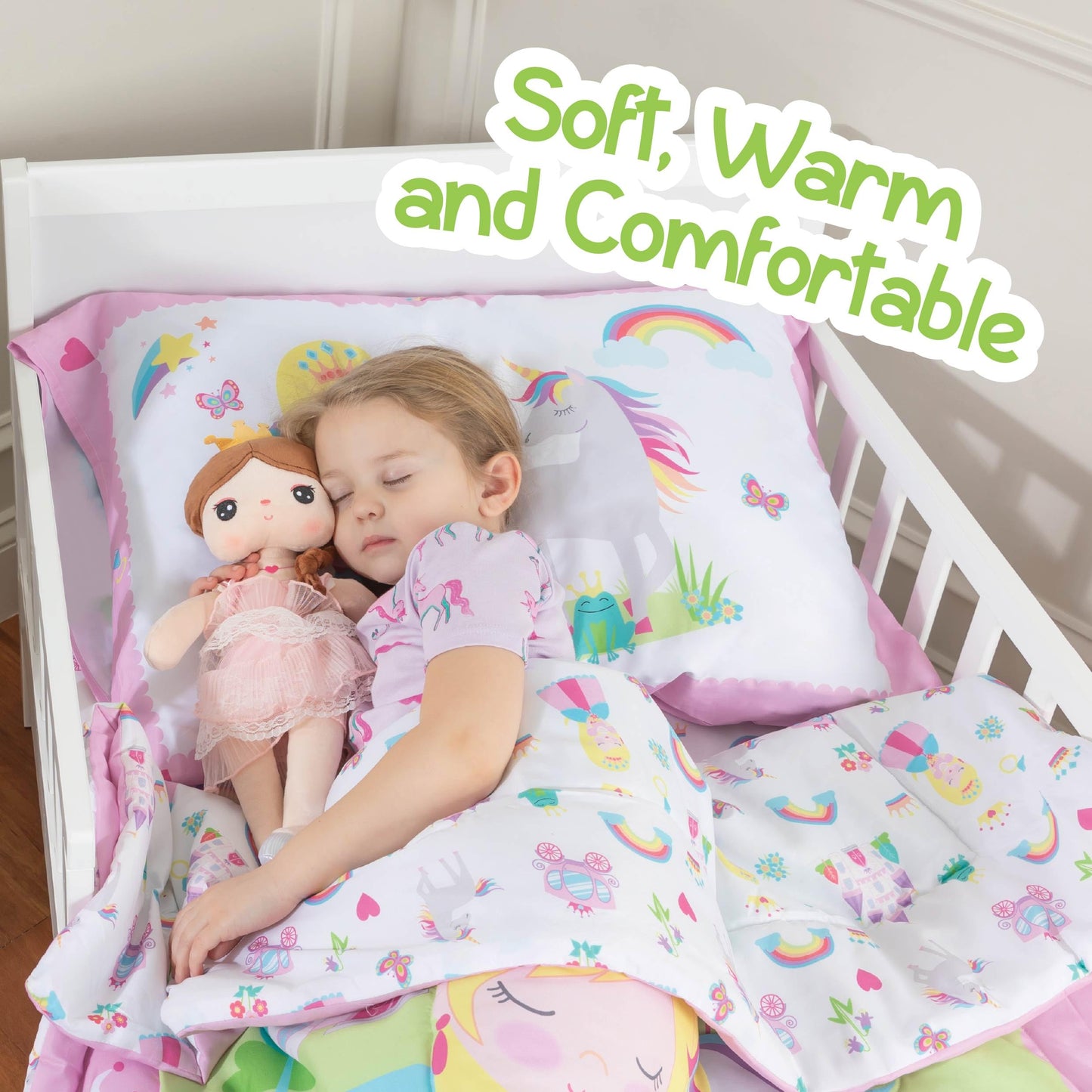 Todays Kids Princess Toddler Bedding Set for Girls - 4-Piece Toddler Bed Comforter Sets for Girls, Reversible Comforter & Pillowcase, Flat Sheet, Fitted Sheet, Breathable & Super Soft Microfiber