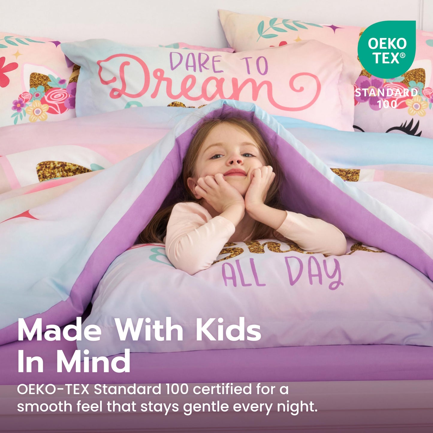 Joiedomi Kid Full Comforter Set 7 Piece Unicorn Bedding Set for Boys Girls Super Soft Microfiber Bed in a Bag with Comforter Sheets Pillowcase & Sham